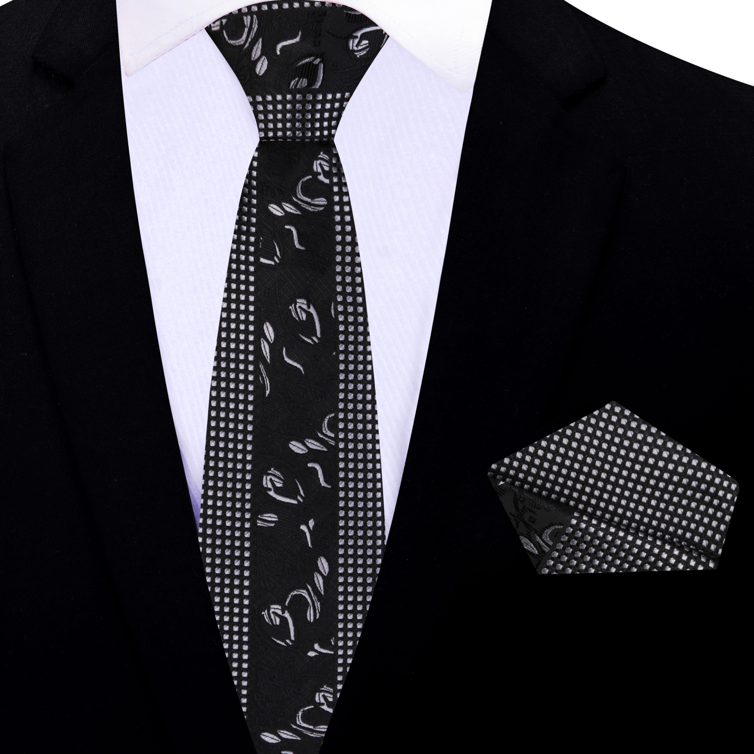 Man wearing a silk tie with floral and check pattern at a wedding
