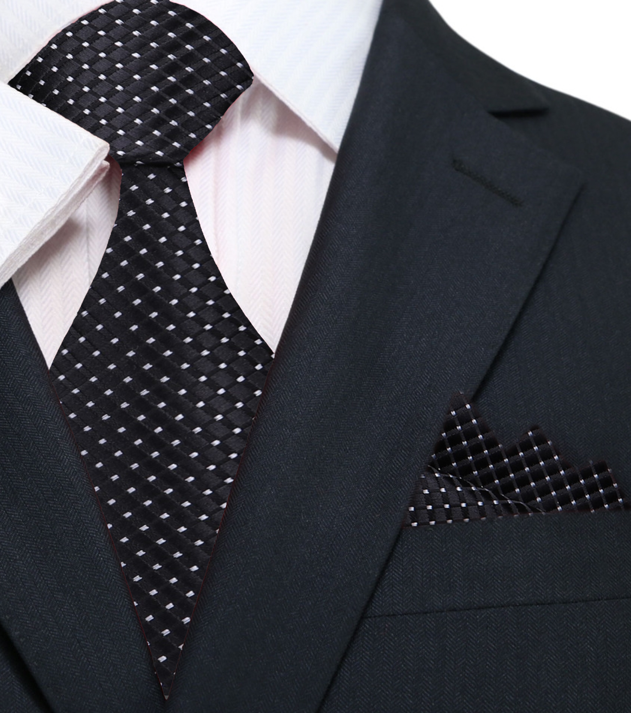 Close-up of metallic geometric silk necktie showcasing intricate pattern and sheen