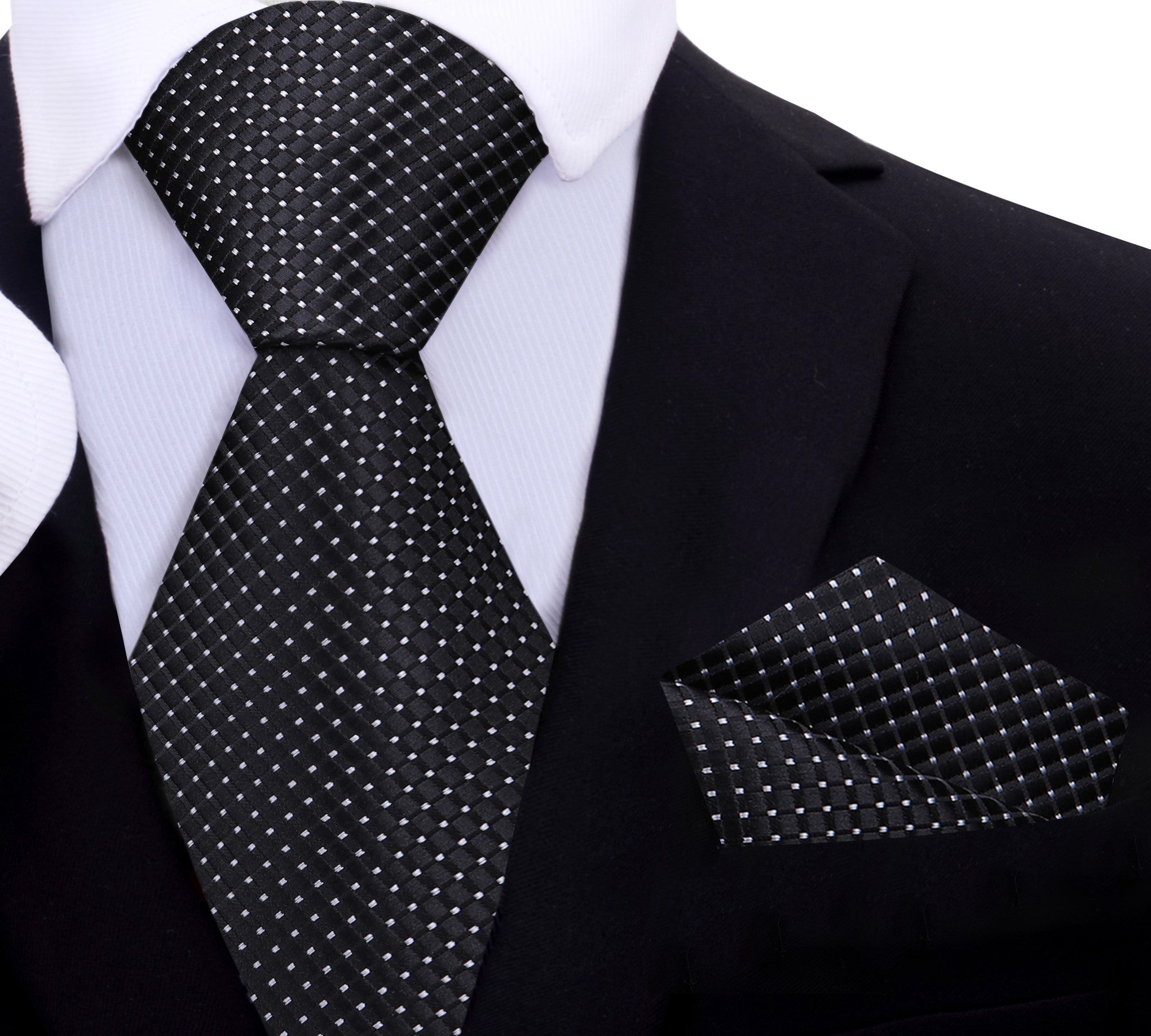 Close-up of metallic geometric silk necktie showcasing intricate pattern and sheen
