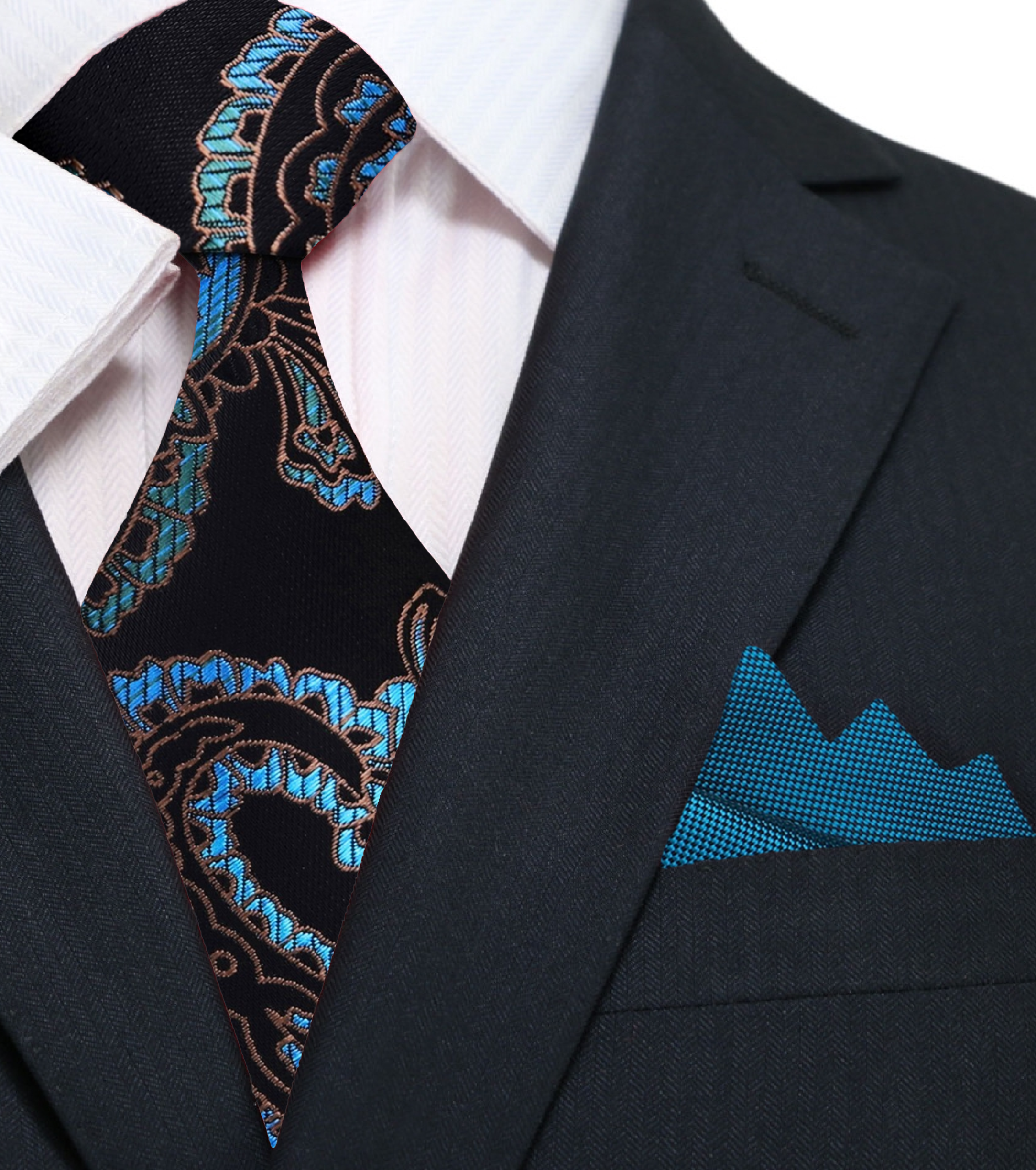 Elegant men's silk paisley tie with intricate patterns, ideal for formal occasions