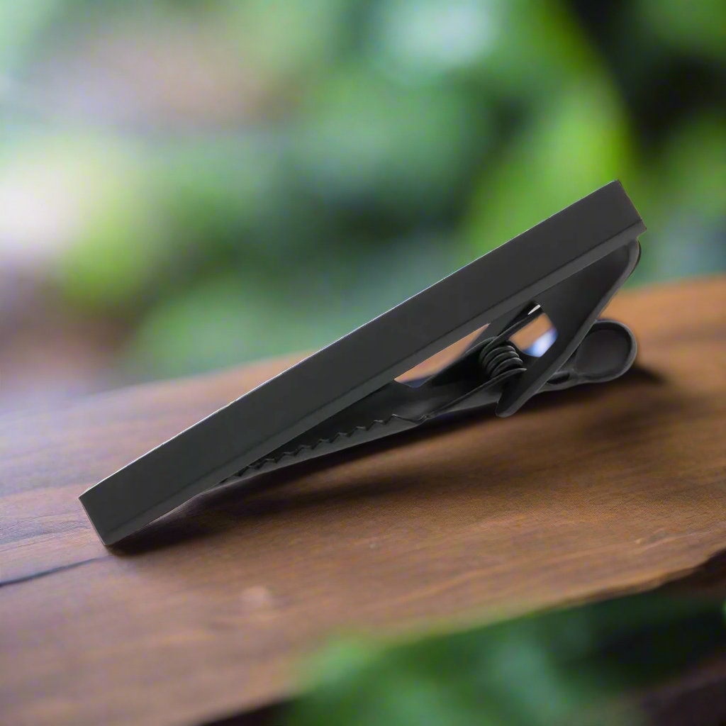 Elegant metallic tie bar in grey, showcasing its sleek design