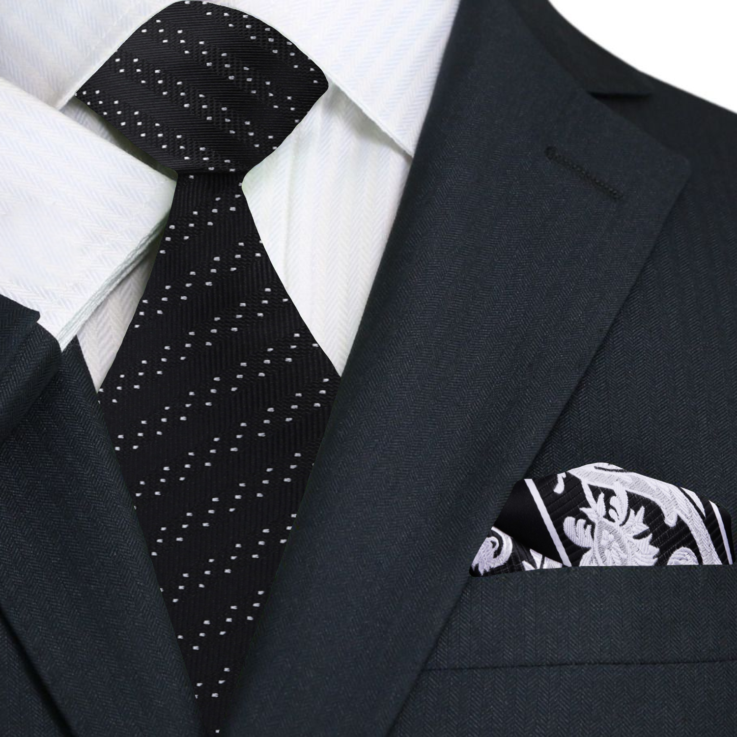 Man wearing stylish black tie with white dots at wedding reception