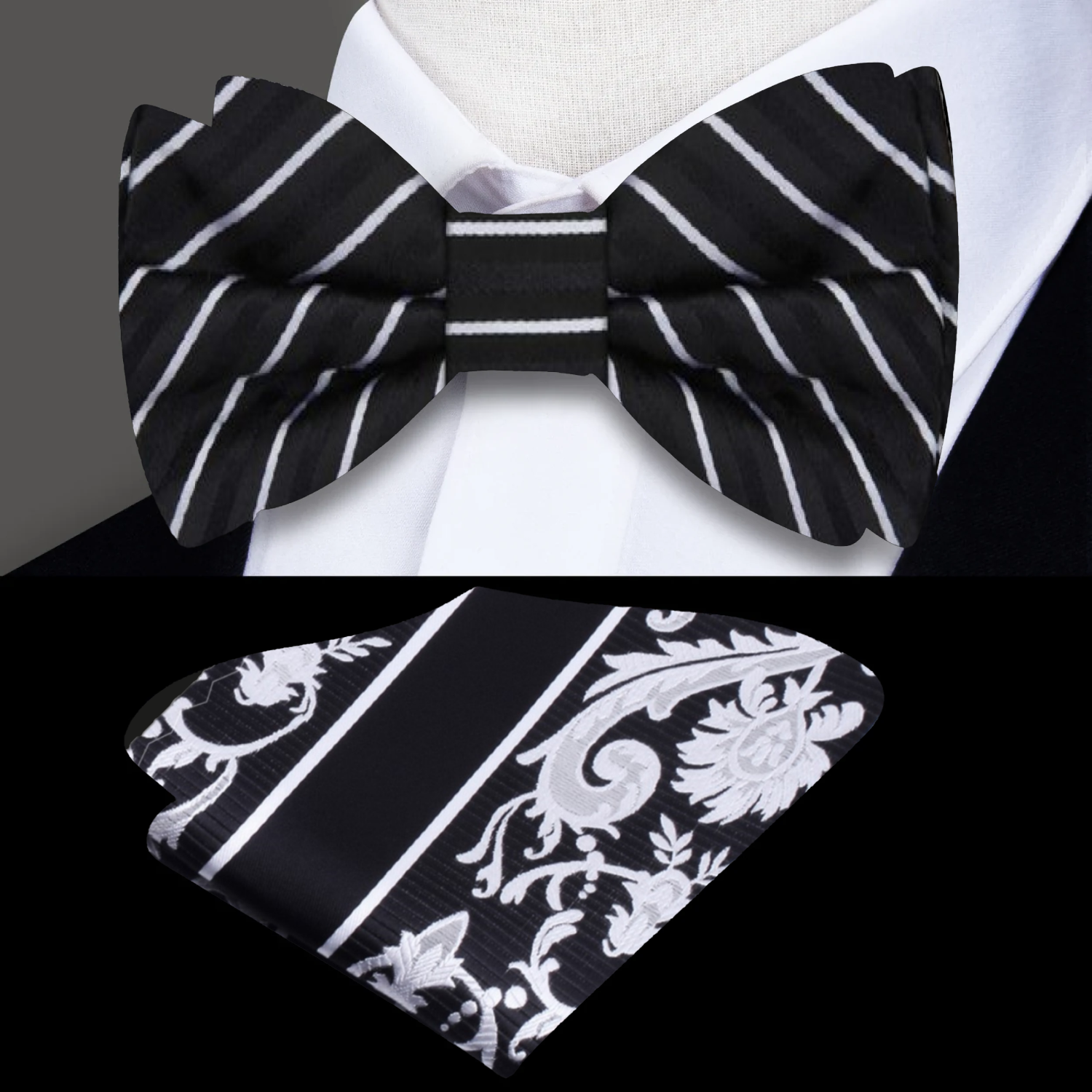 Elegant silk bow tie styled with a tuxedo for black-tie dinner