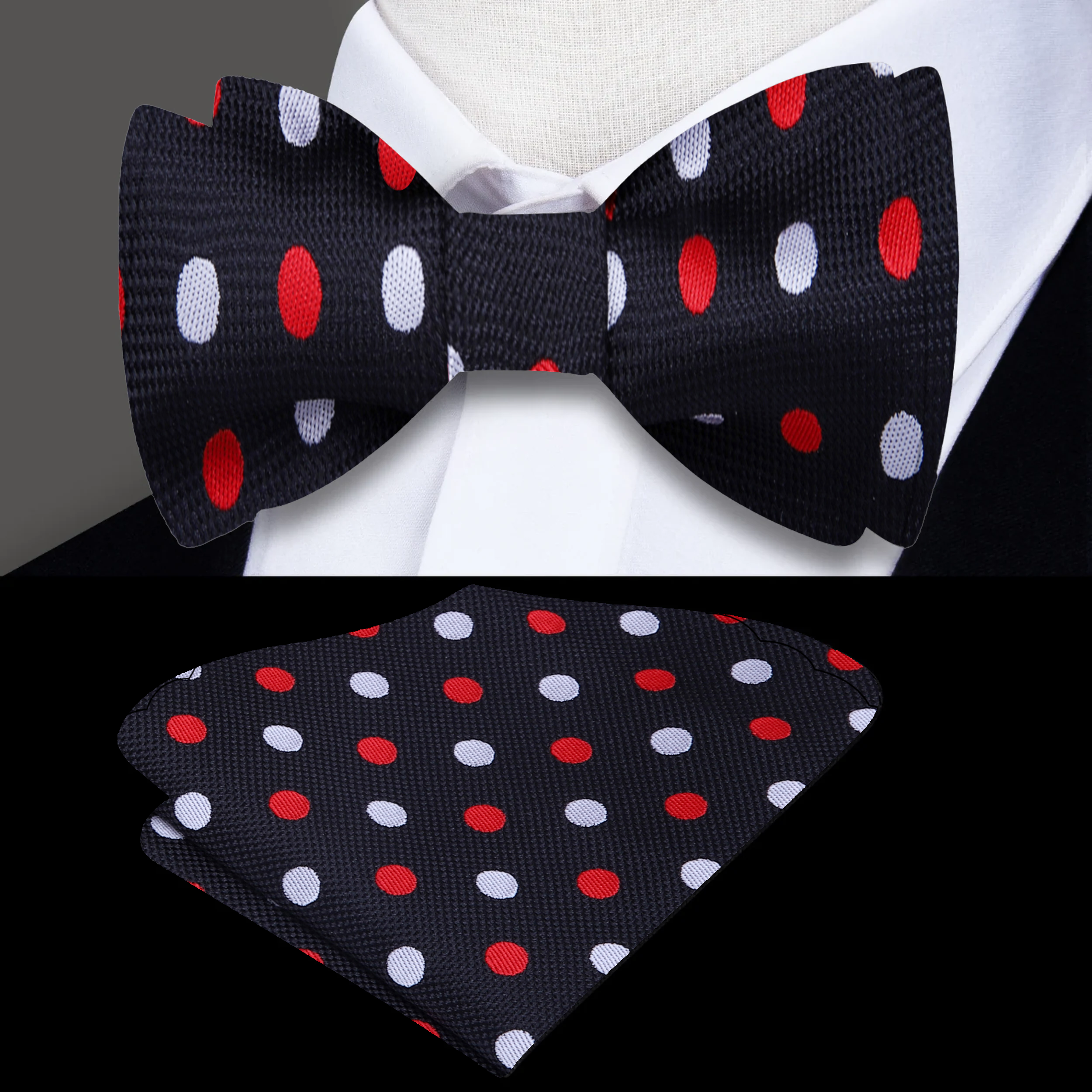 Model wearing the luxury silk bow tie with a crisp white dress shirt at a wedding.