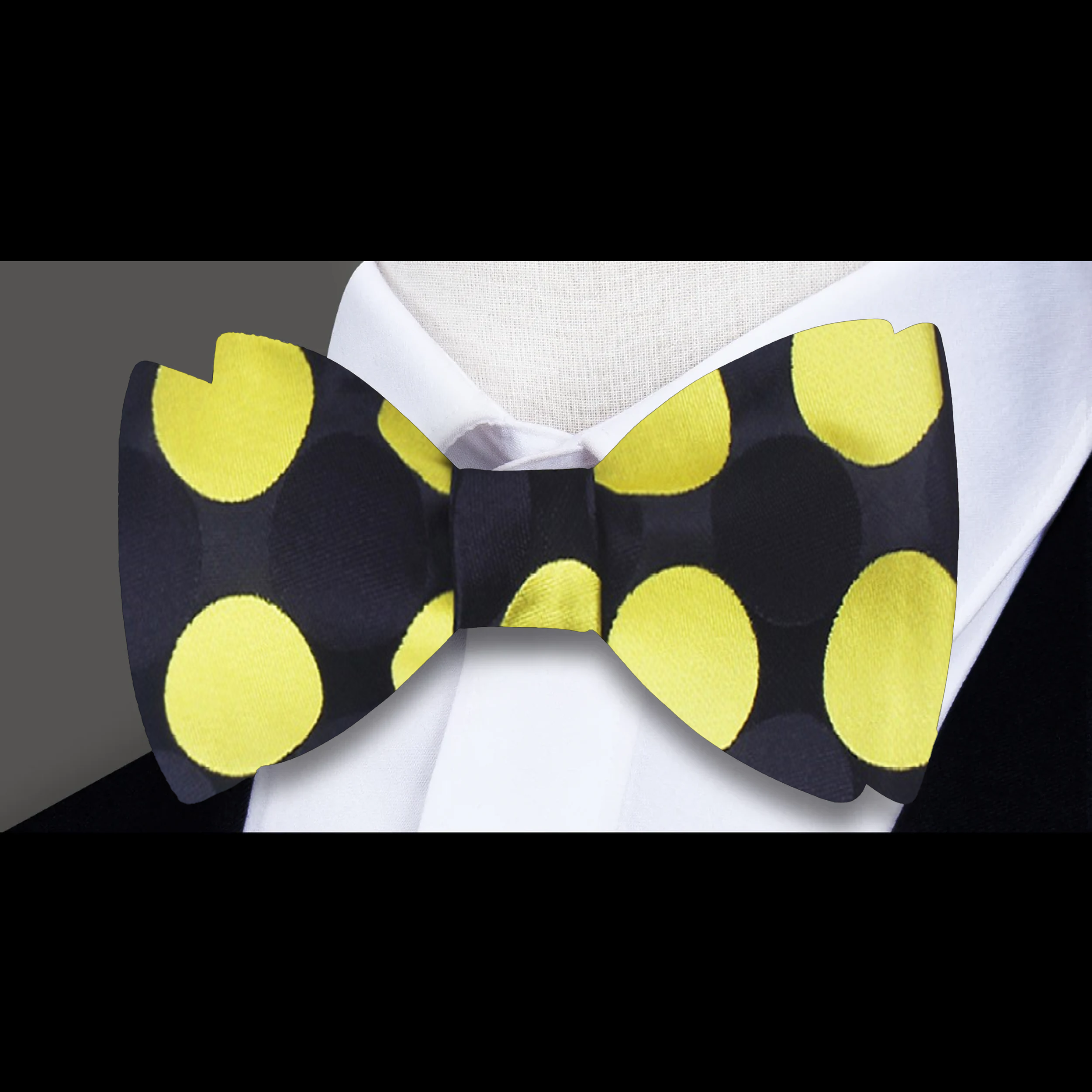 Elegant light blue polka dot bow tie styled with a crisp white dress shirt at a summer event.