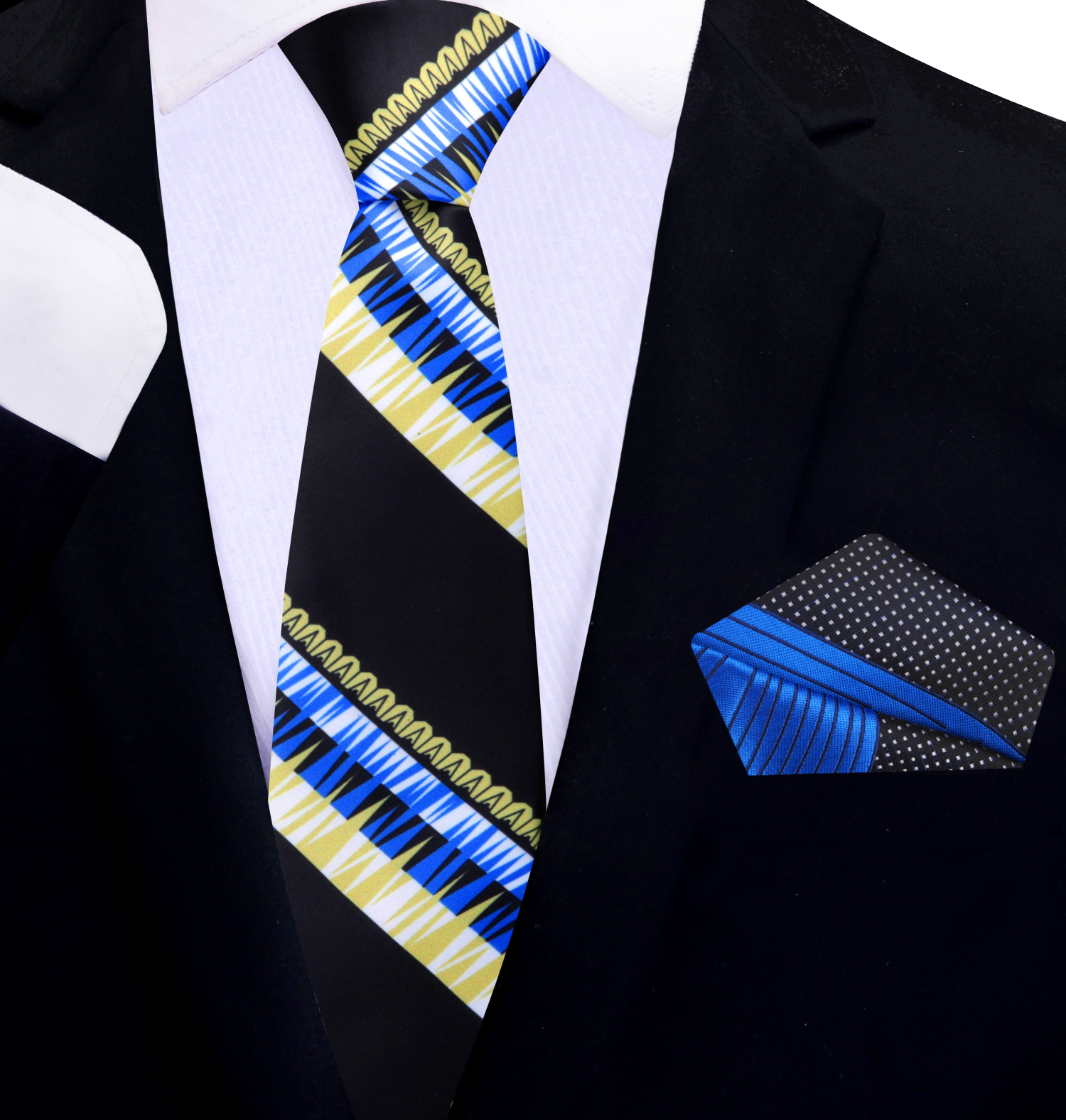 A model wearing the Abstract Elegance Silk Tie at a cocktail party, demonstrating its fashionable appeal.