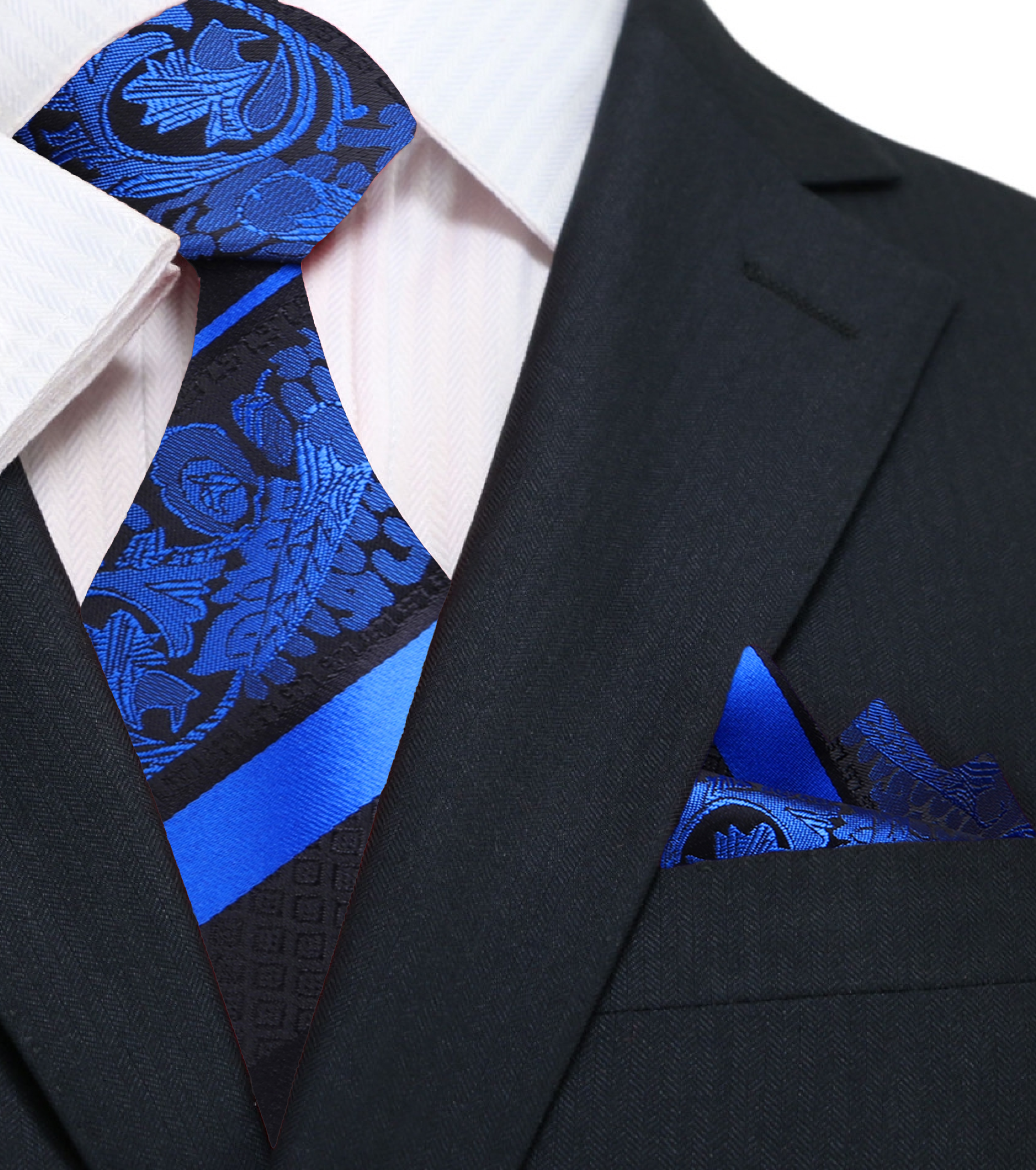 Close-up of Cadenza neckties intricate floral design, ideal for weddings and upscale gatherings.