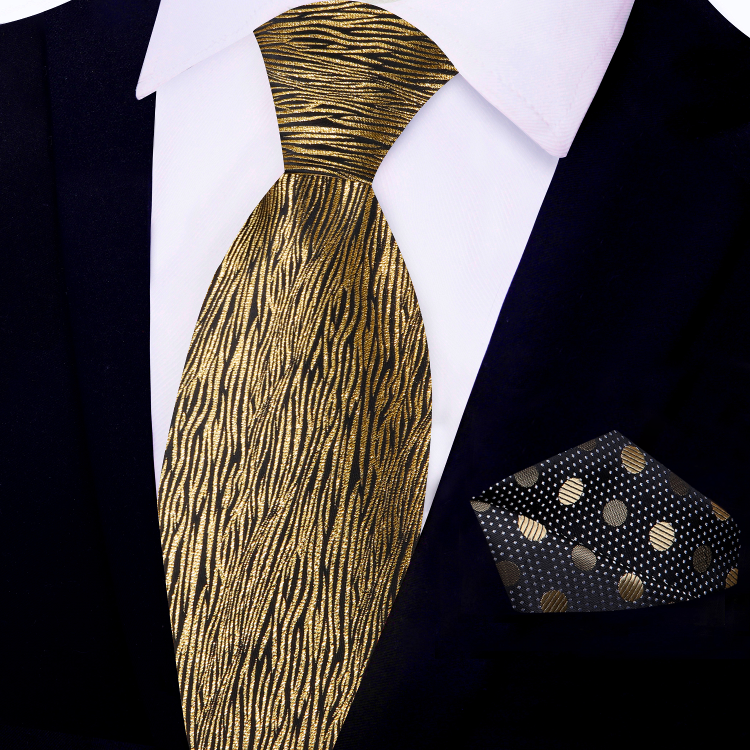 Close-up of the zebra pattern on a luxurious silk necktie.