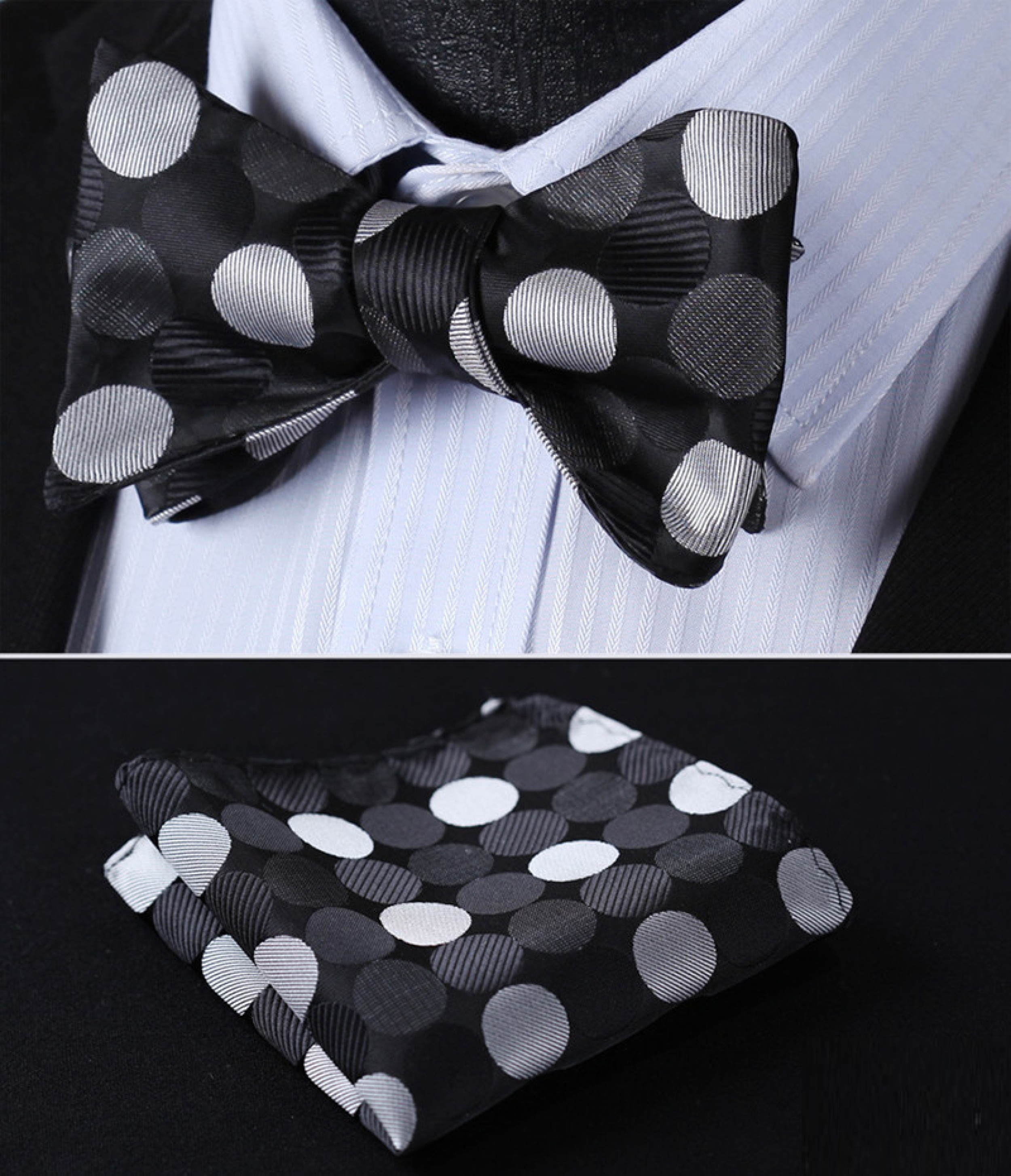 Self-tie polka dot bow tie in dark purple with large polka dots, perfect for weddings.