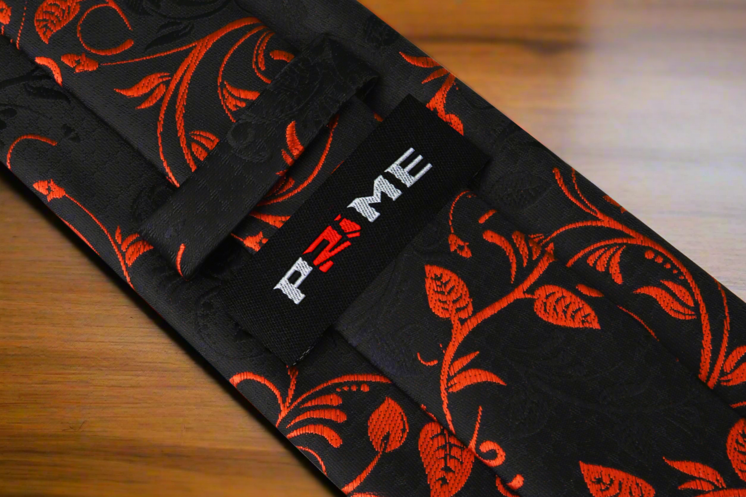 Copper Elegance Slim Necktie displayed on a white shirt, showcasing its intricate design suitable for formal occasions.