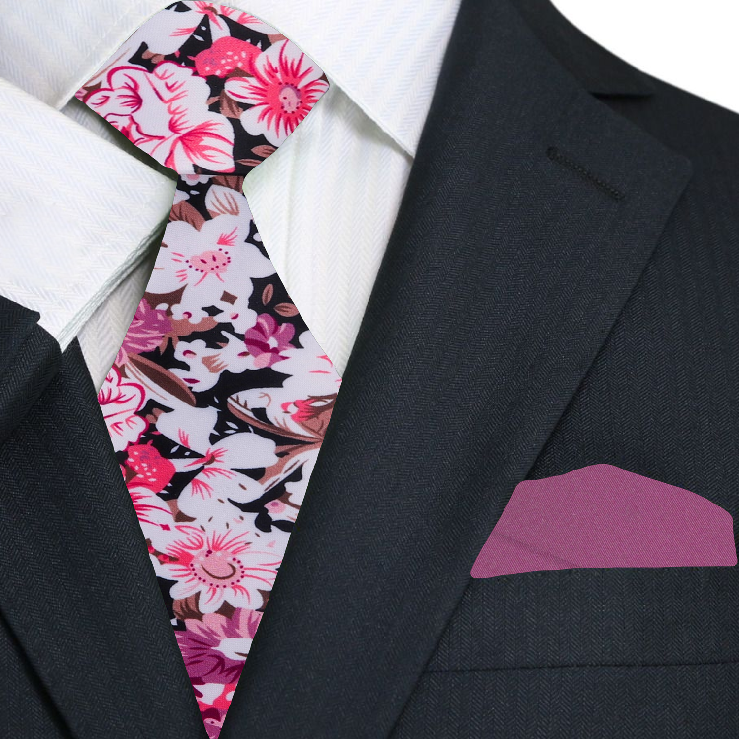 Elegant floral bow tie paired with a light pink dress shirt for a refined look.