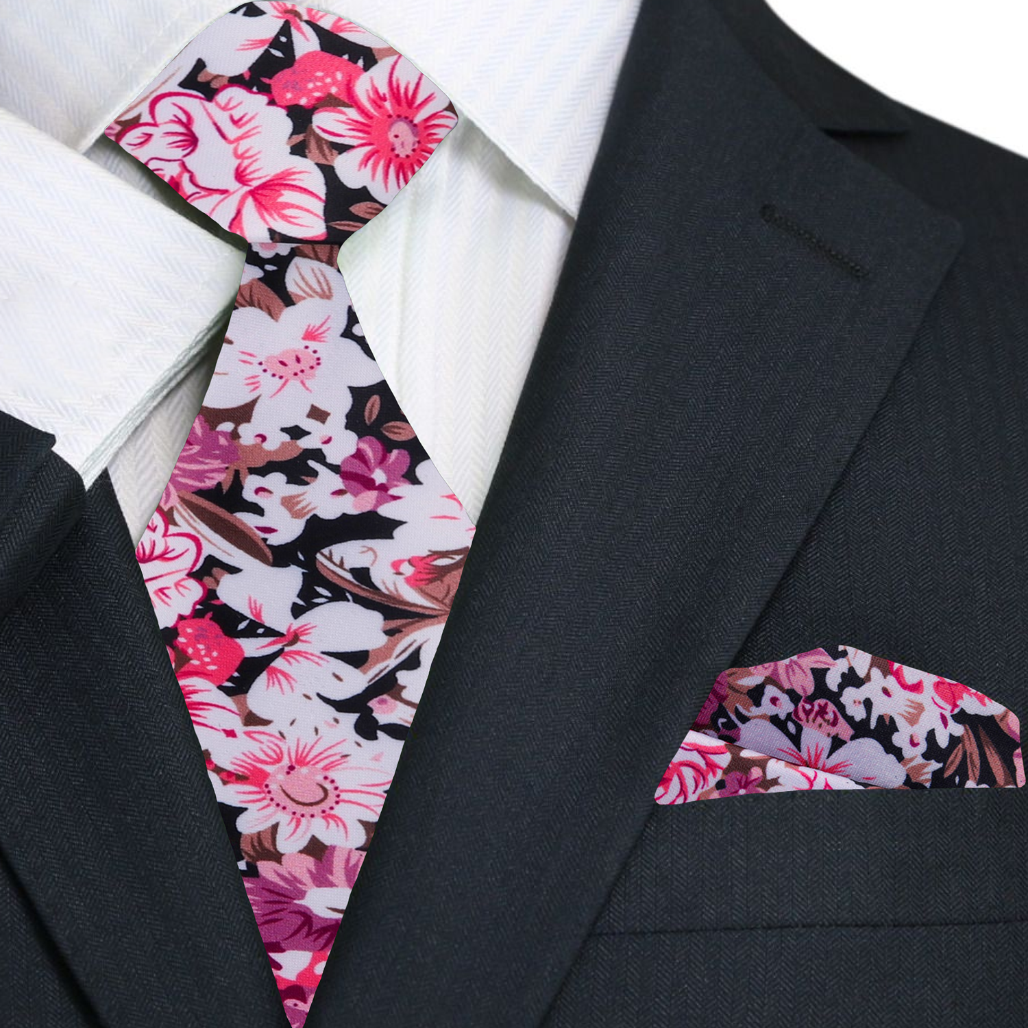 Elegant floral bow tie paired with a light pink dress shirt for a refined look.