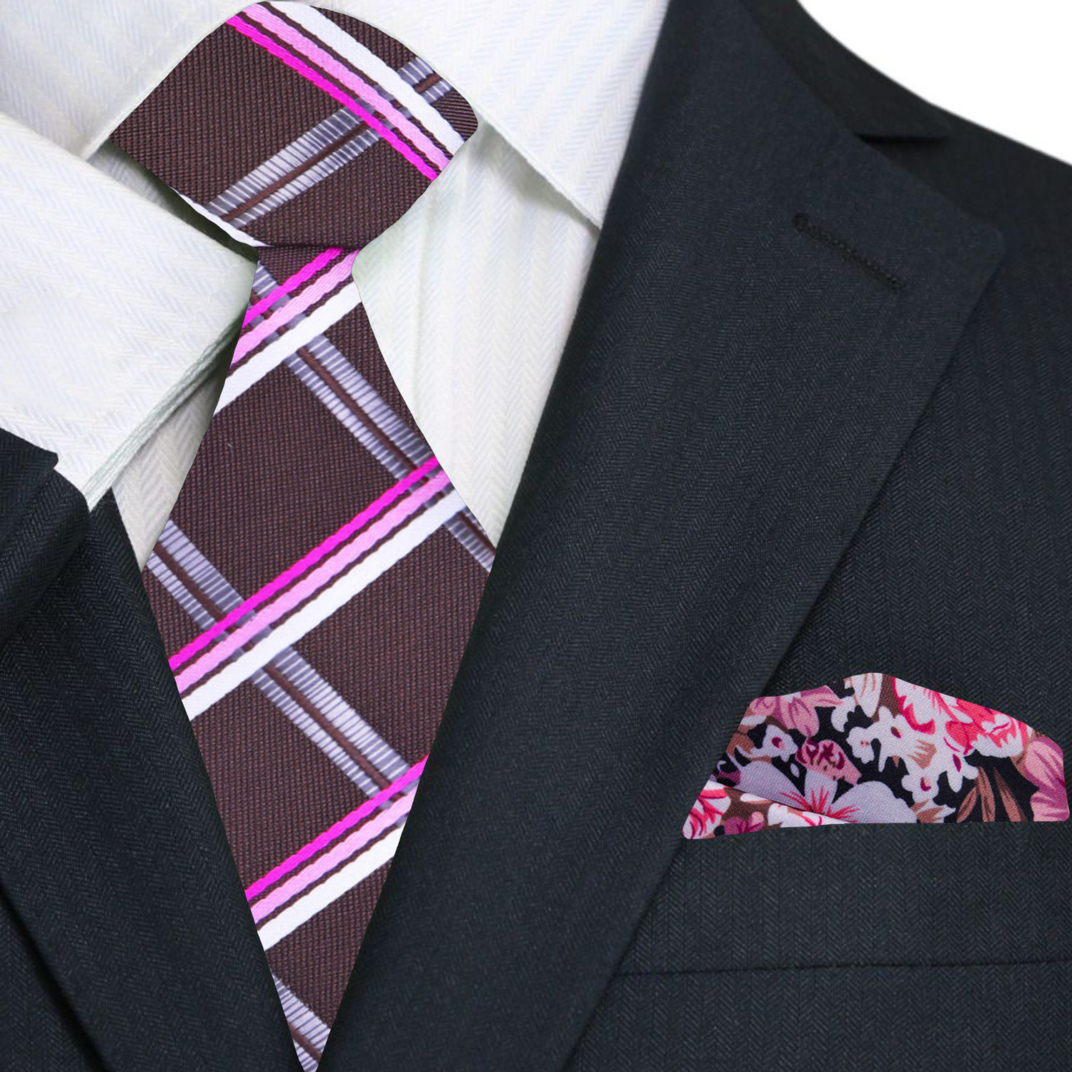Man wearing Hollingrove mens plaid silk necktie with white dress shirt
