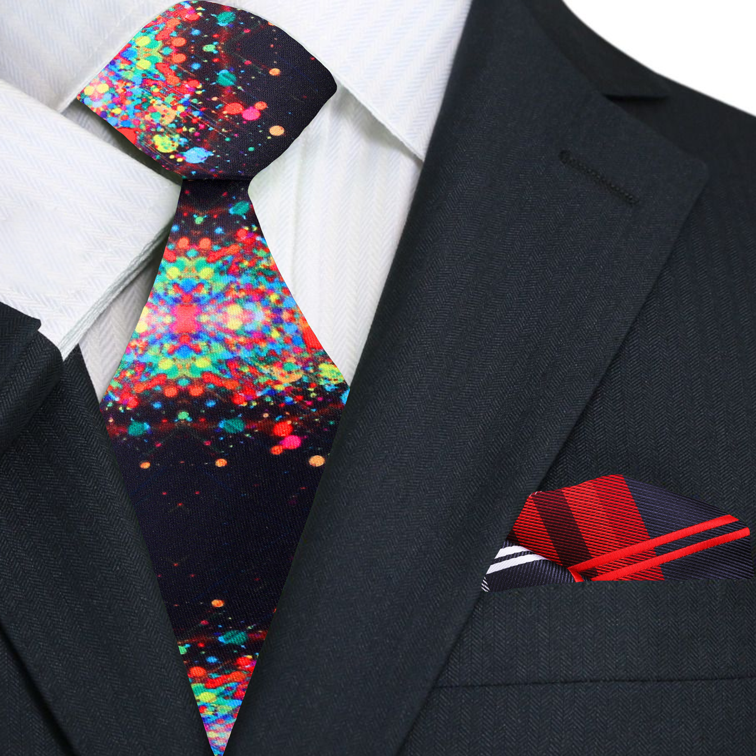 Man wearing the artistic mens tie at an art gallery opening