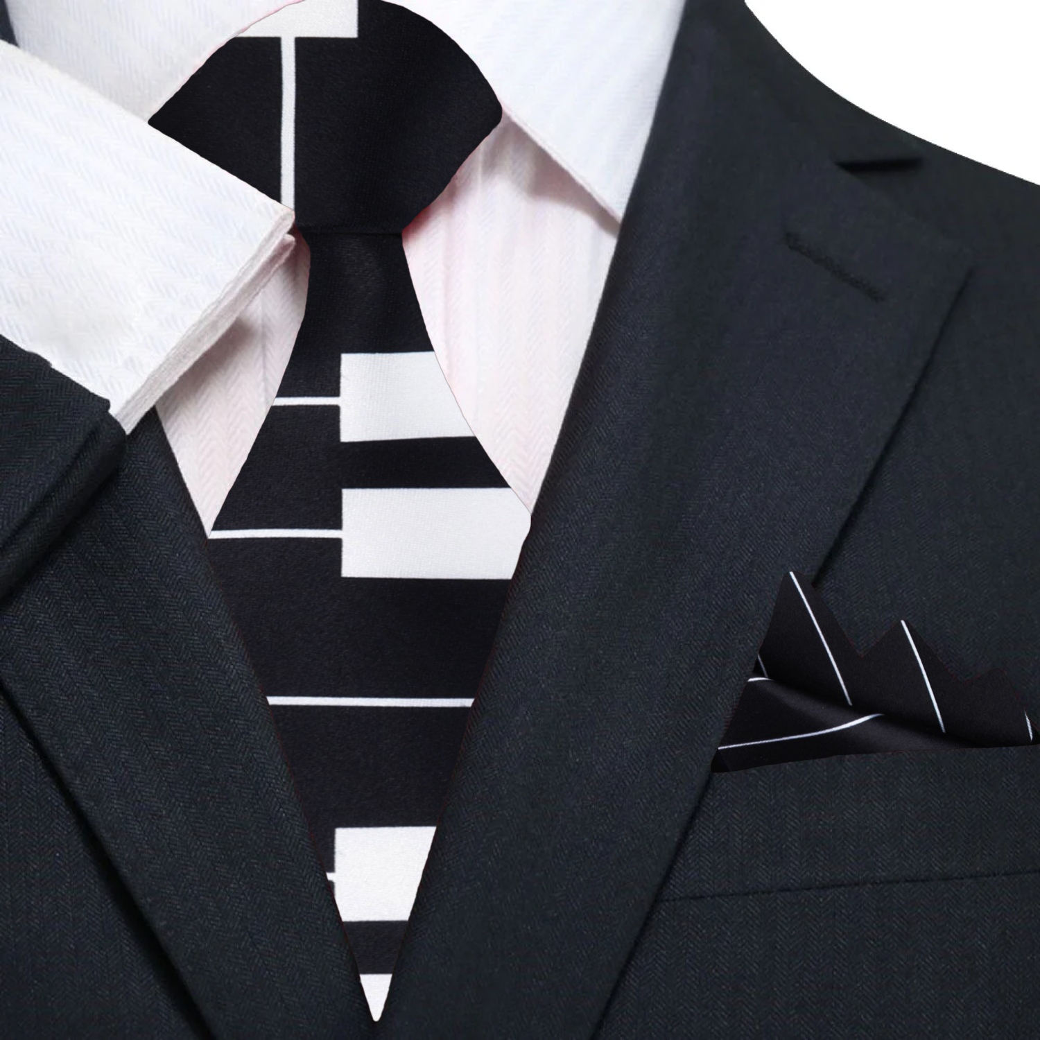 Elegant silk music tie with piano keys pattern displayed flat for style presentation