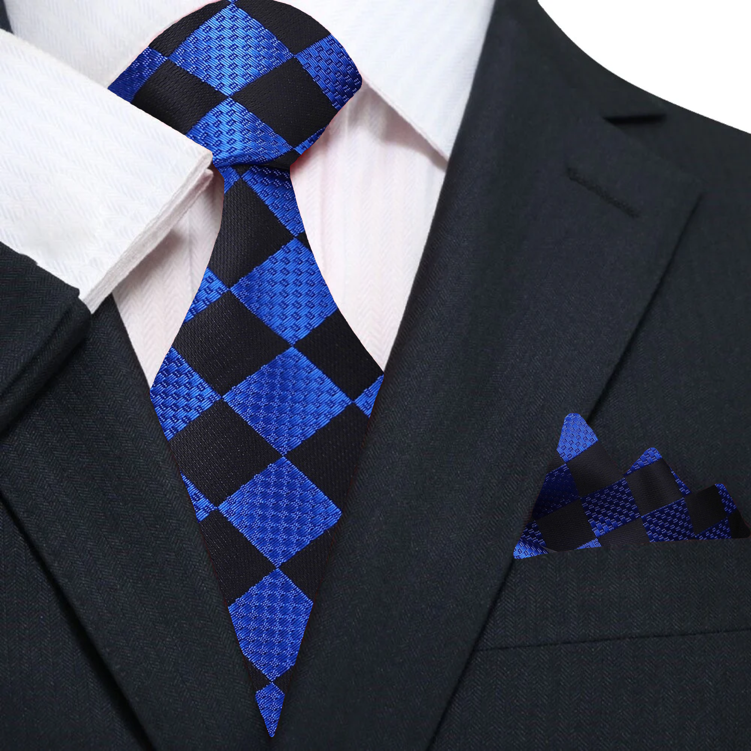Elegant geometric silk necktie with checkerboard pattern in grey and black, suitable for weddings