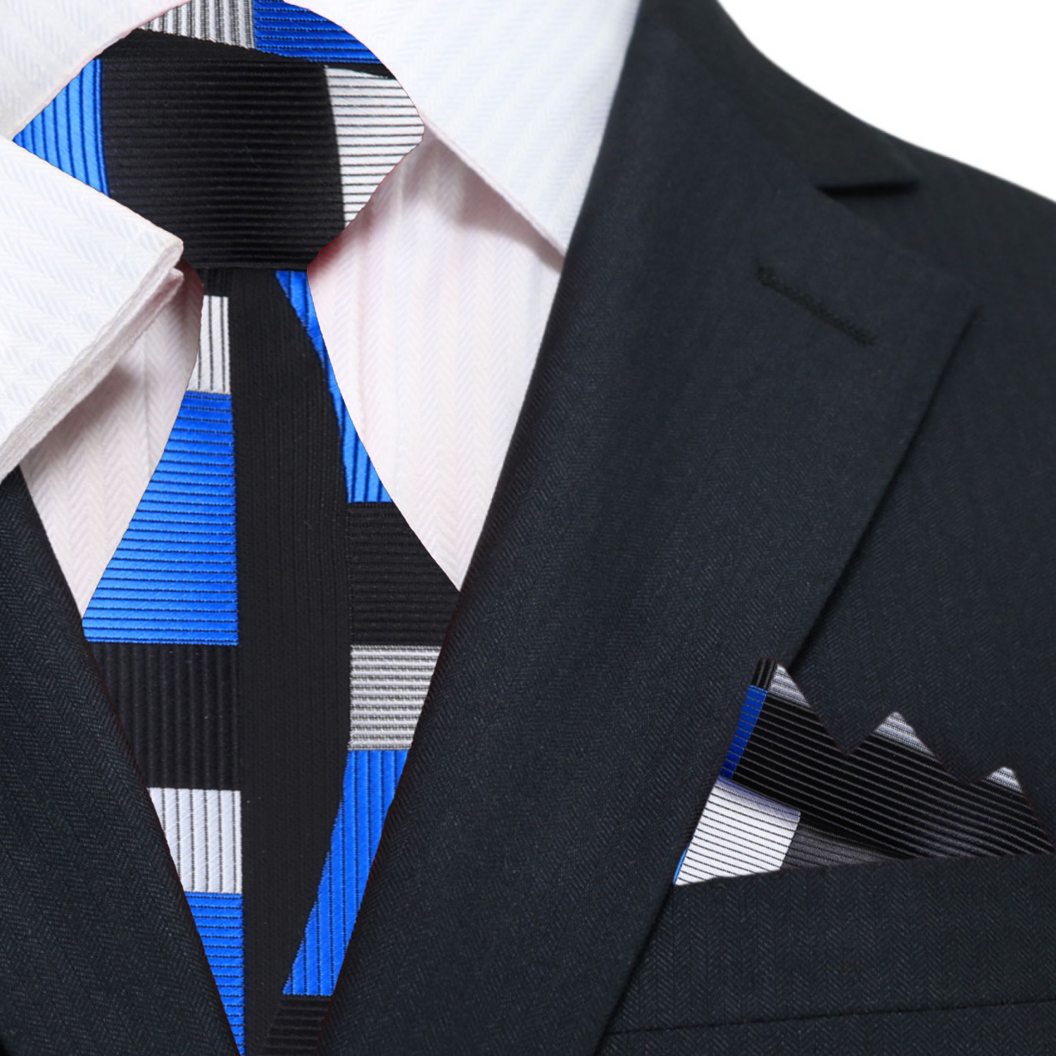 Westcott Geometric Silk Necktie – Elegant Blue & Silver Pattern for Formal Events - Image 5
