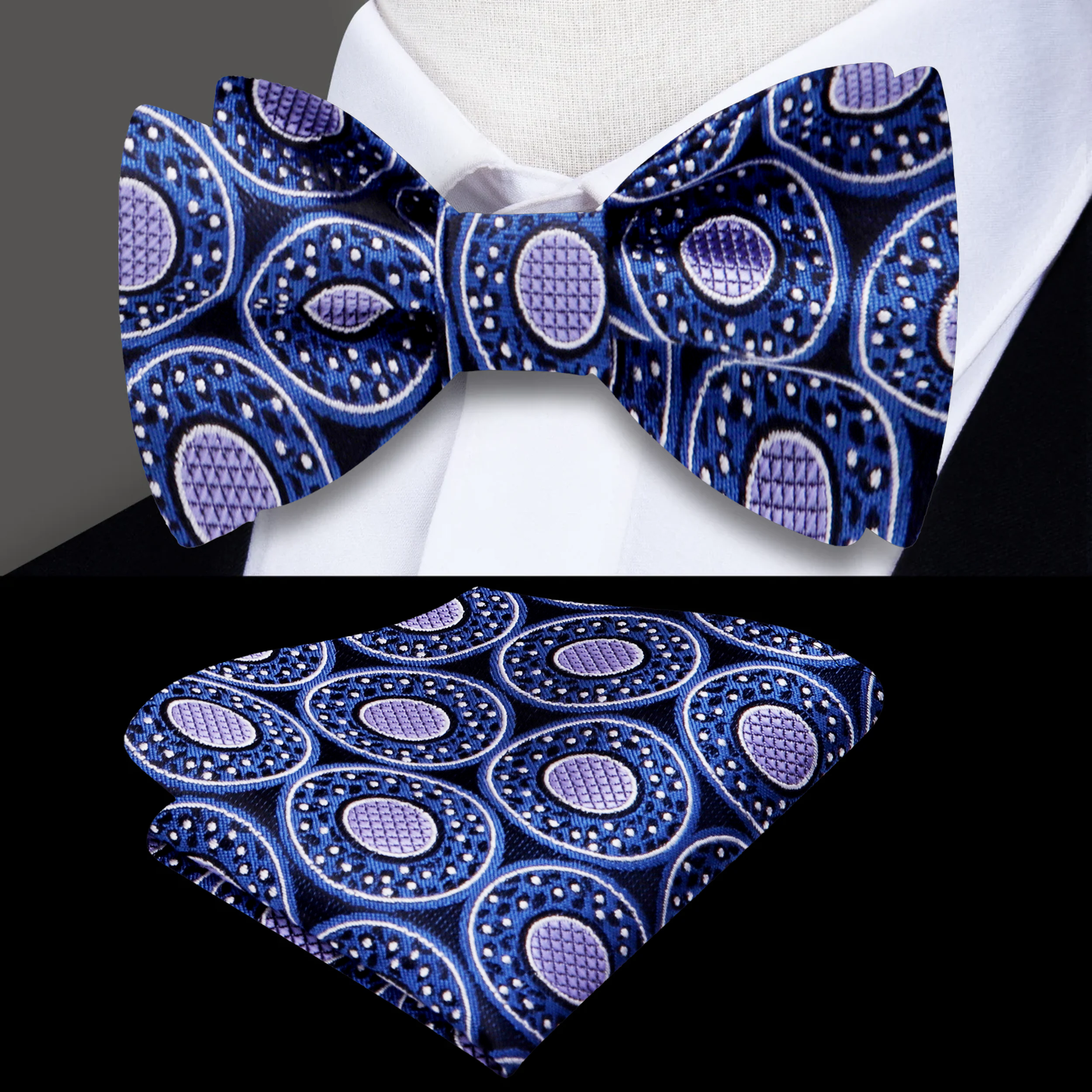 Close-up of the Donut with Sprinkles Silk Bow Tie showcasing the intricate pattern and luxurious silk texture.