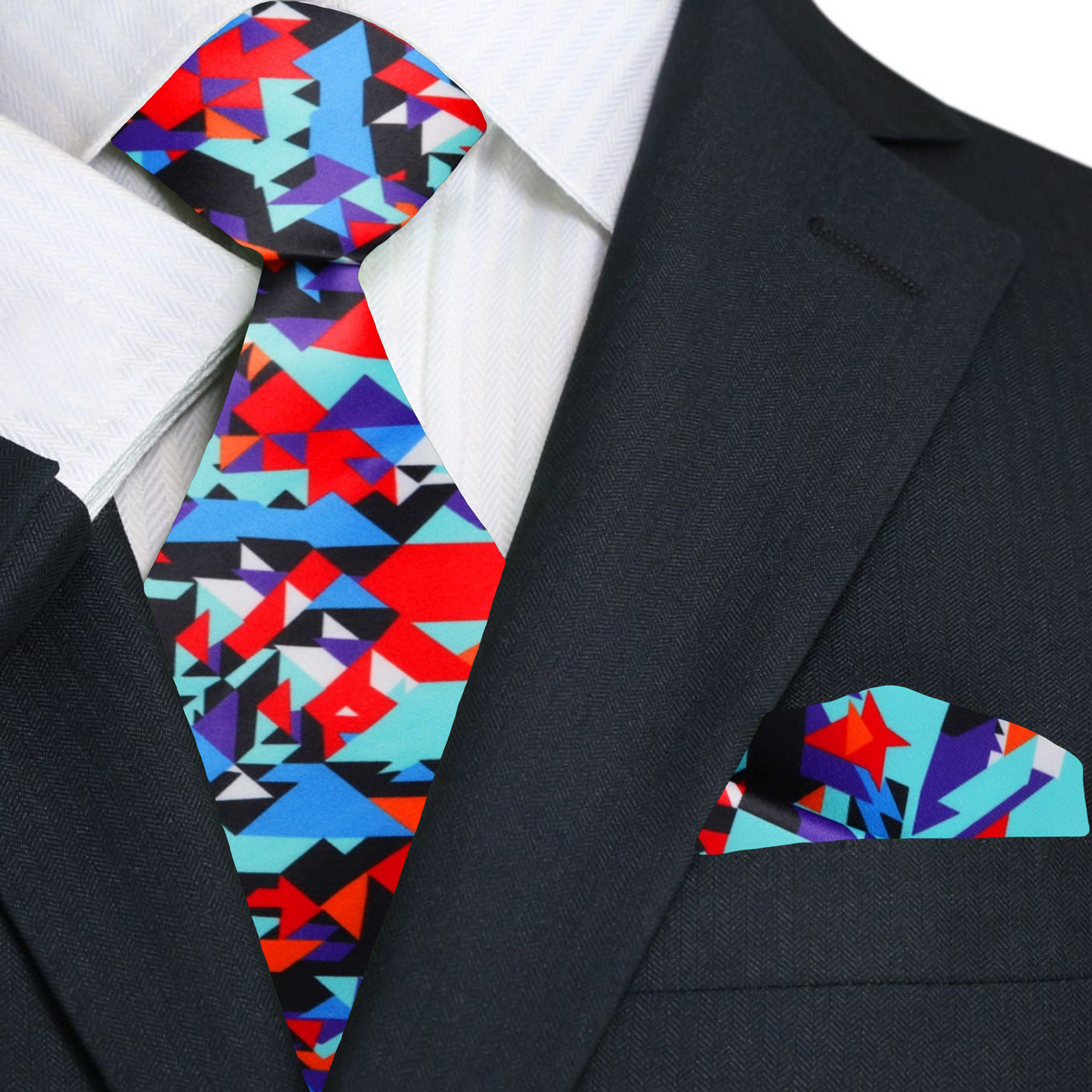 Stylish man wearing a digital pixel tie with a light grey dress shirt, perfect for formal events.