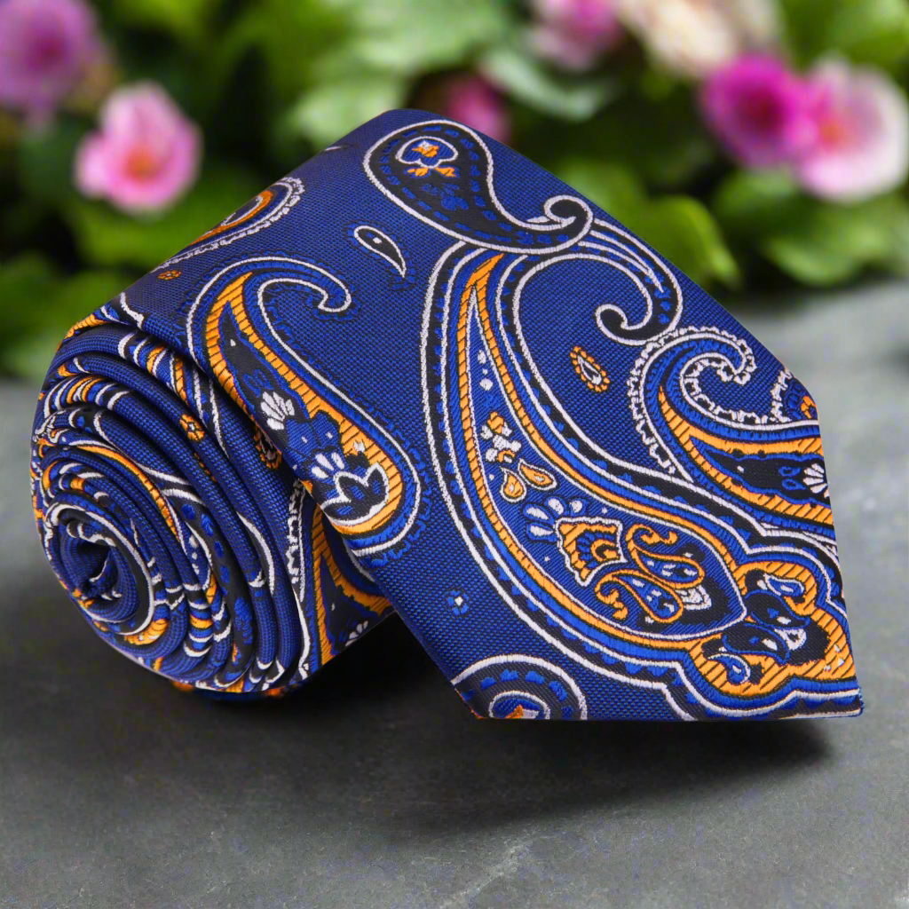 Chalmswick paisley silk tie showing detailed pattern and colors.