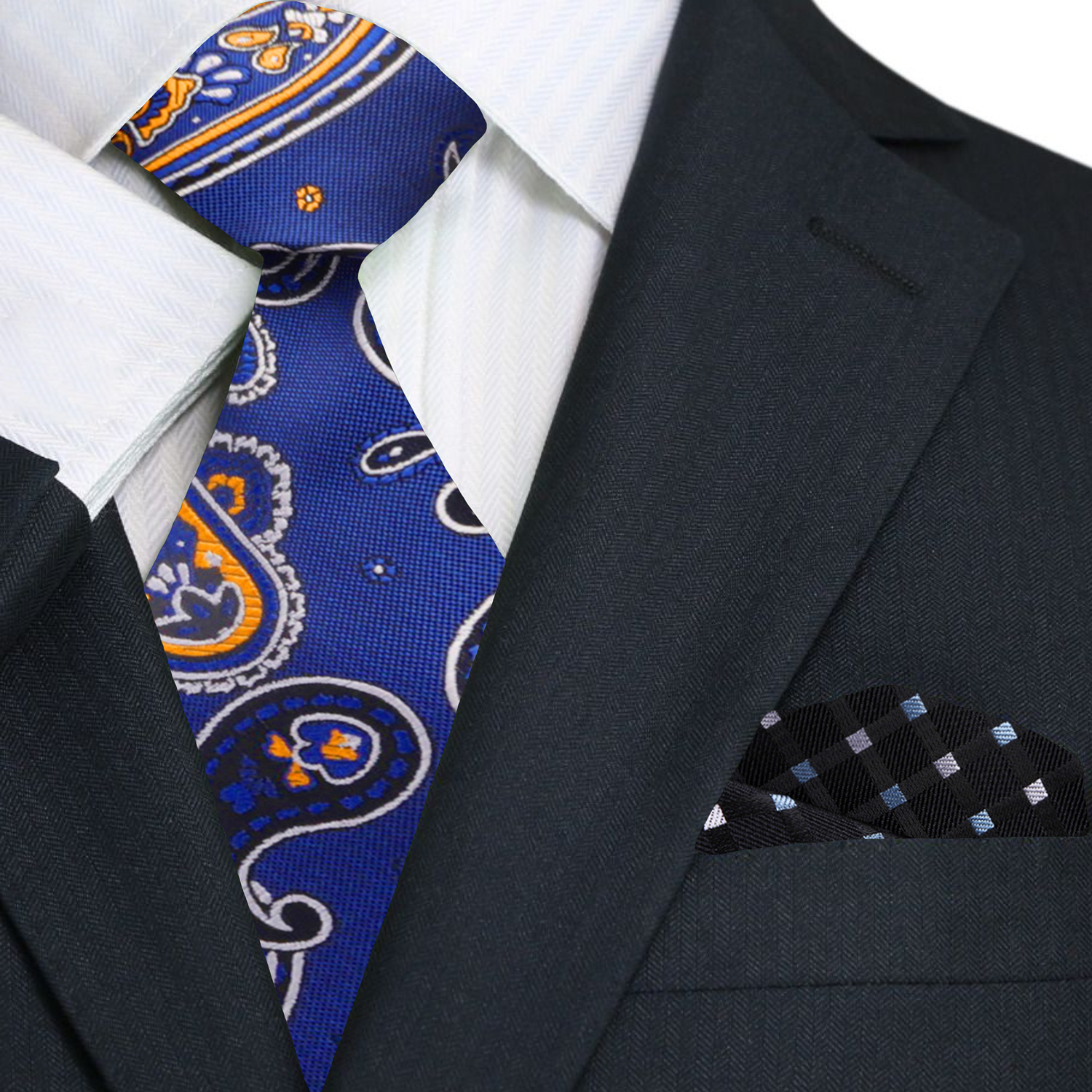 Close-up of the paisley design on the Chalmswick silk tie.