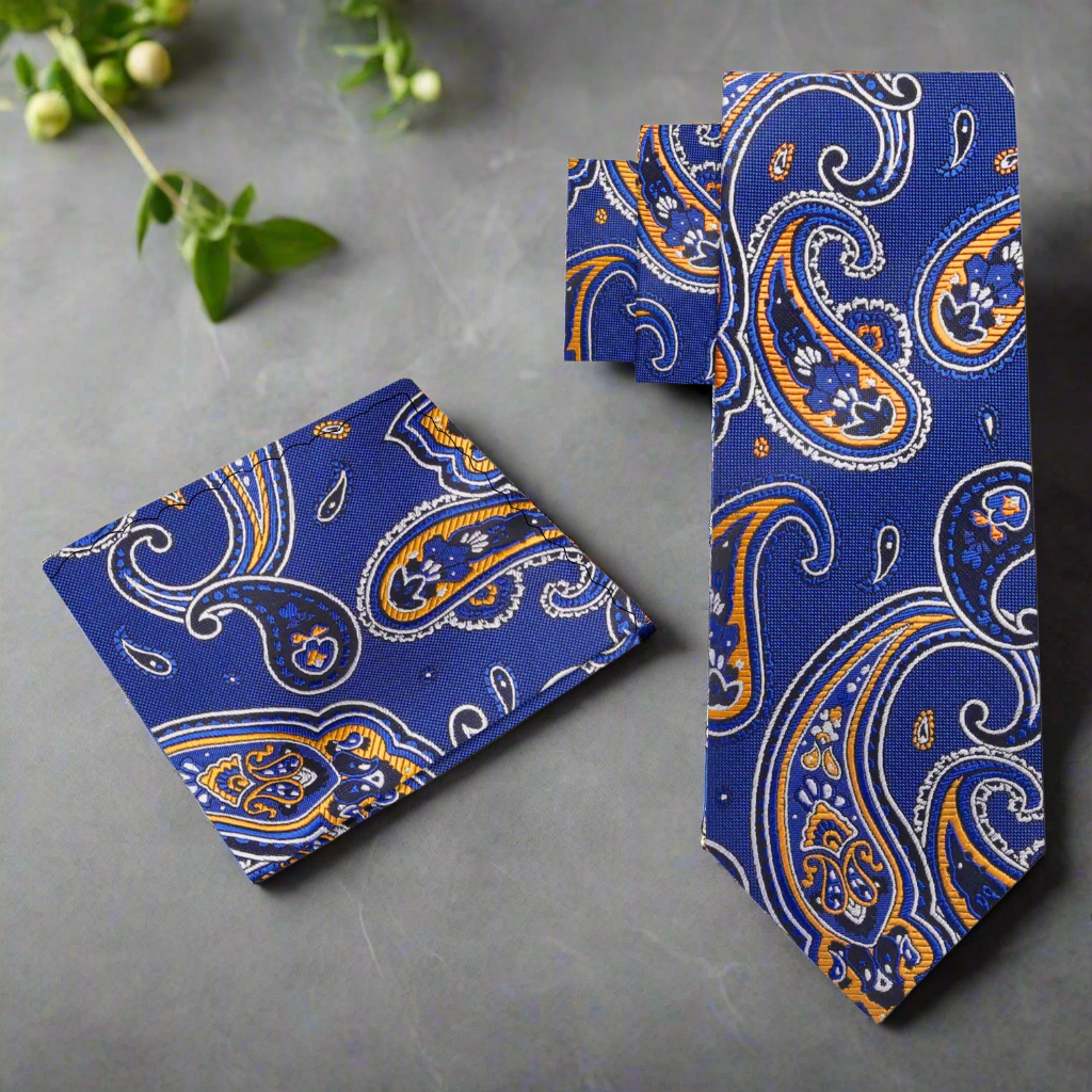 Close-up of the paisley design on the Chalmswick silk tie.