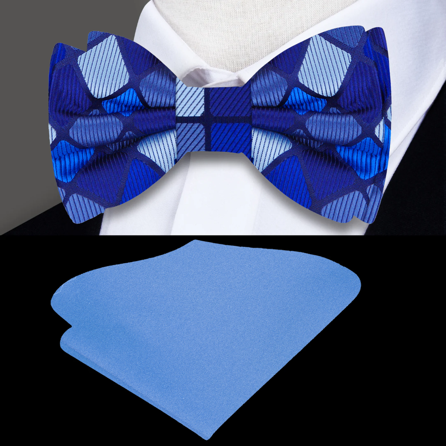 Self-tie bow tie styled with a crisp white dress shirt for a formal look.