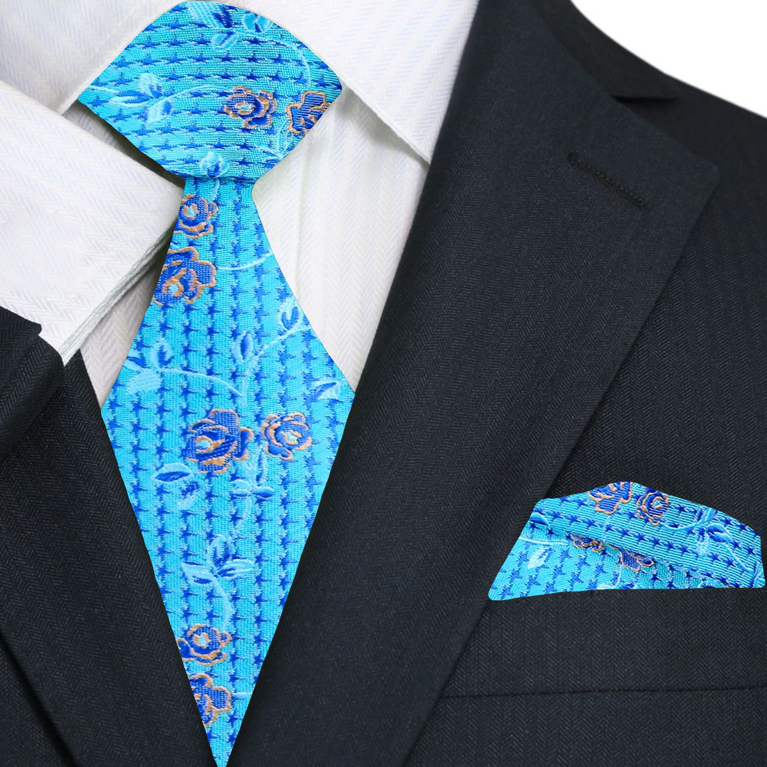Close-up of the intricate vine and flower pattern on a stylish silk necktie