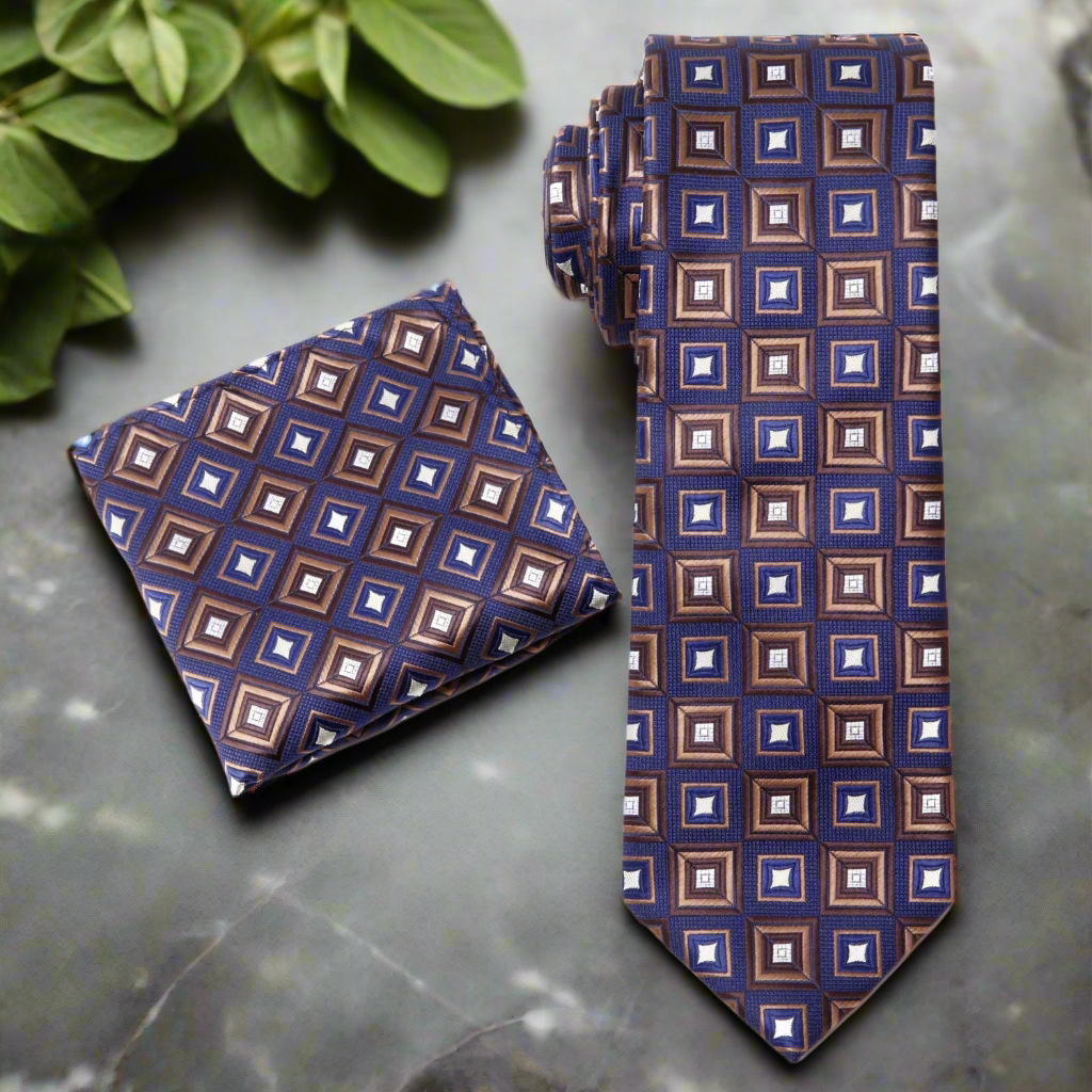 Model wearing the blue silk necktie at a corporate meeting.