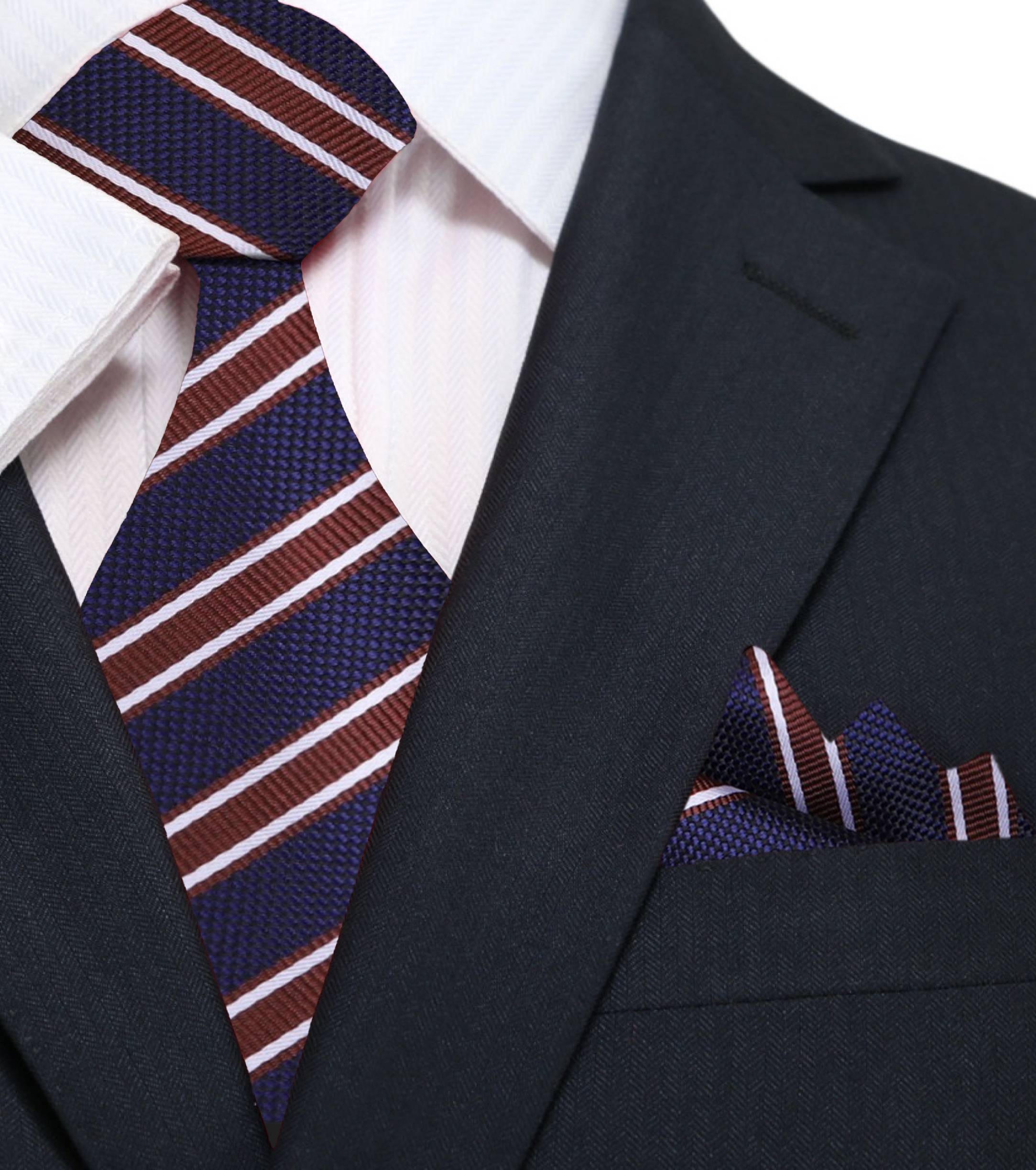Man wearing the striped silk tie with a navy suit at a formal event