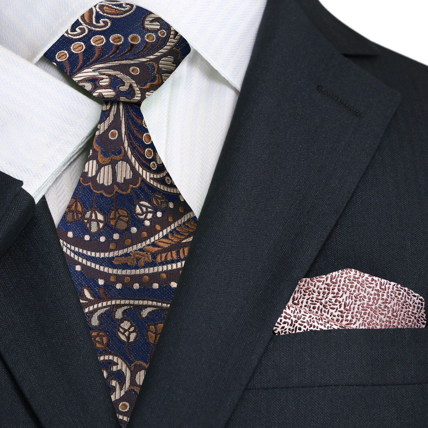 Elegant paisley necktie styled for a wedding reception