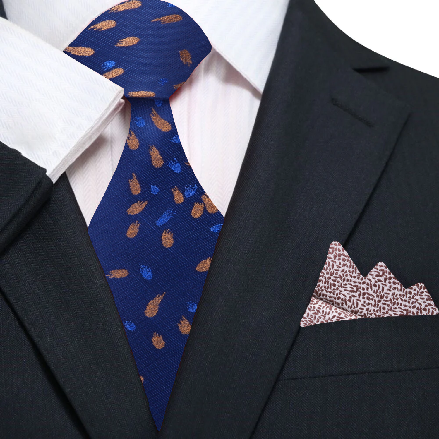 Premium silk necktie and pocket square set laid out elegantly.