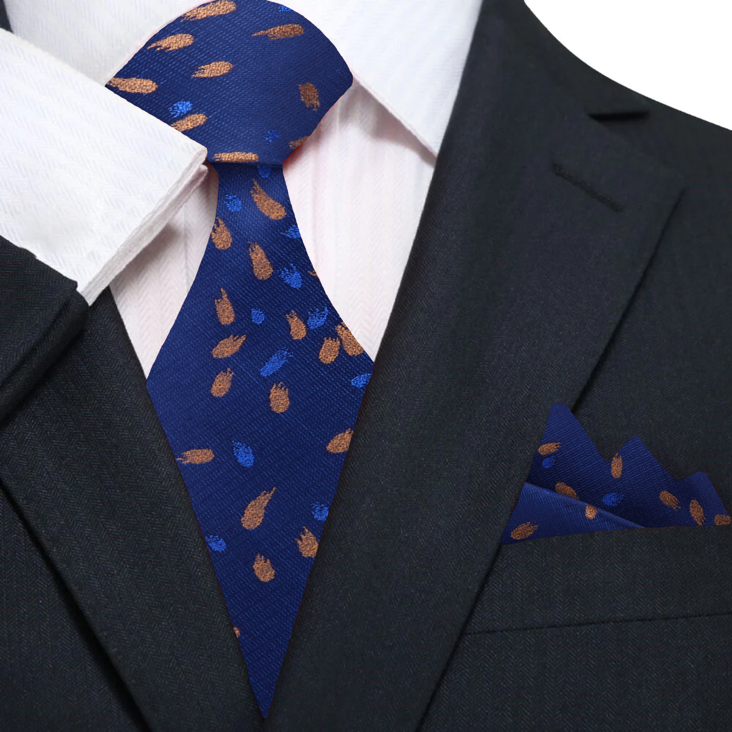 Premium silk necktie and pocket square set laid out elegantly.