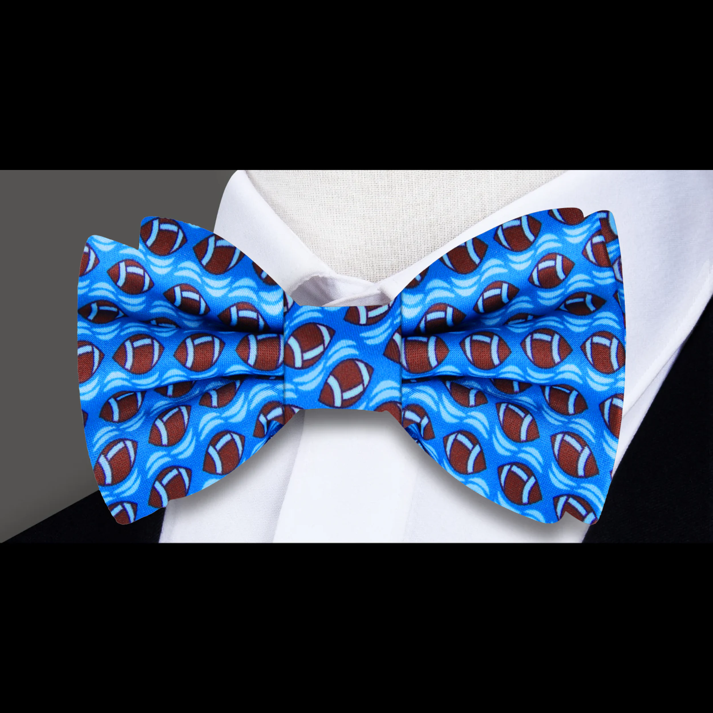 Fashionable silk bow tie with football design for game day outfits