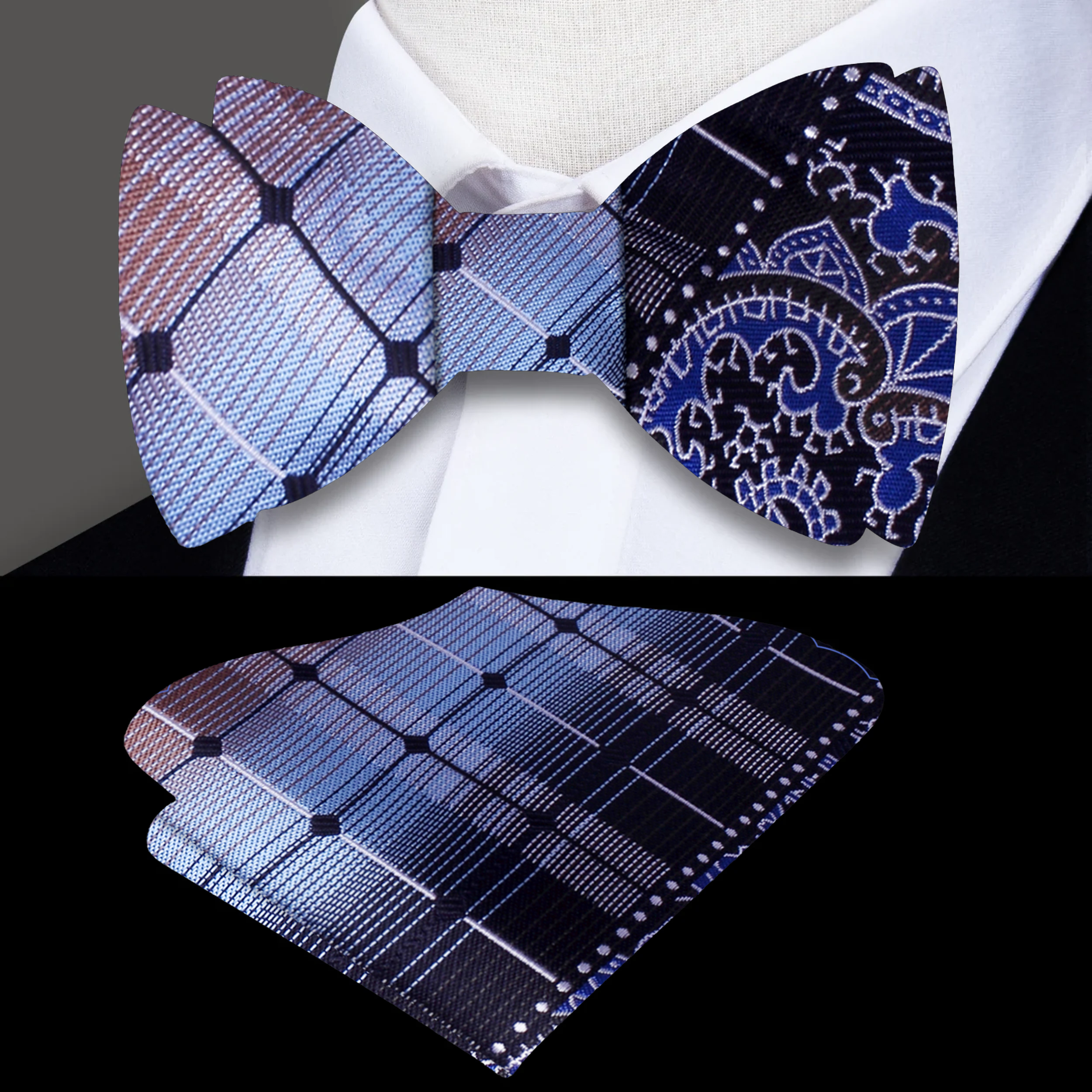 Styled with a white dress shirt and navy suit for a wedding look