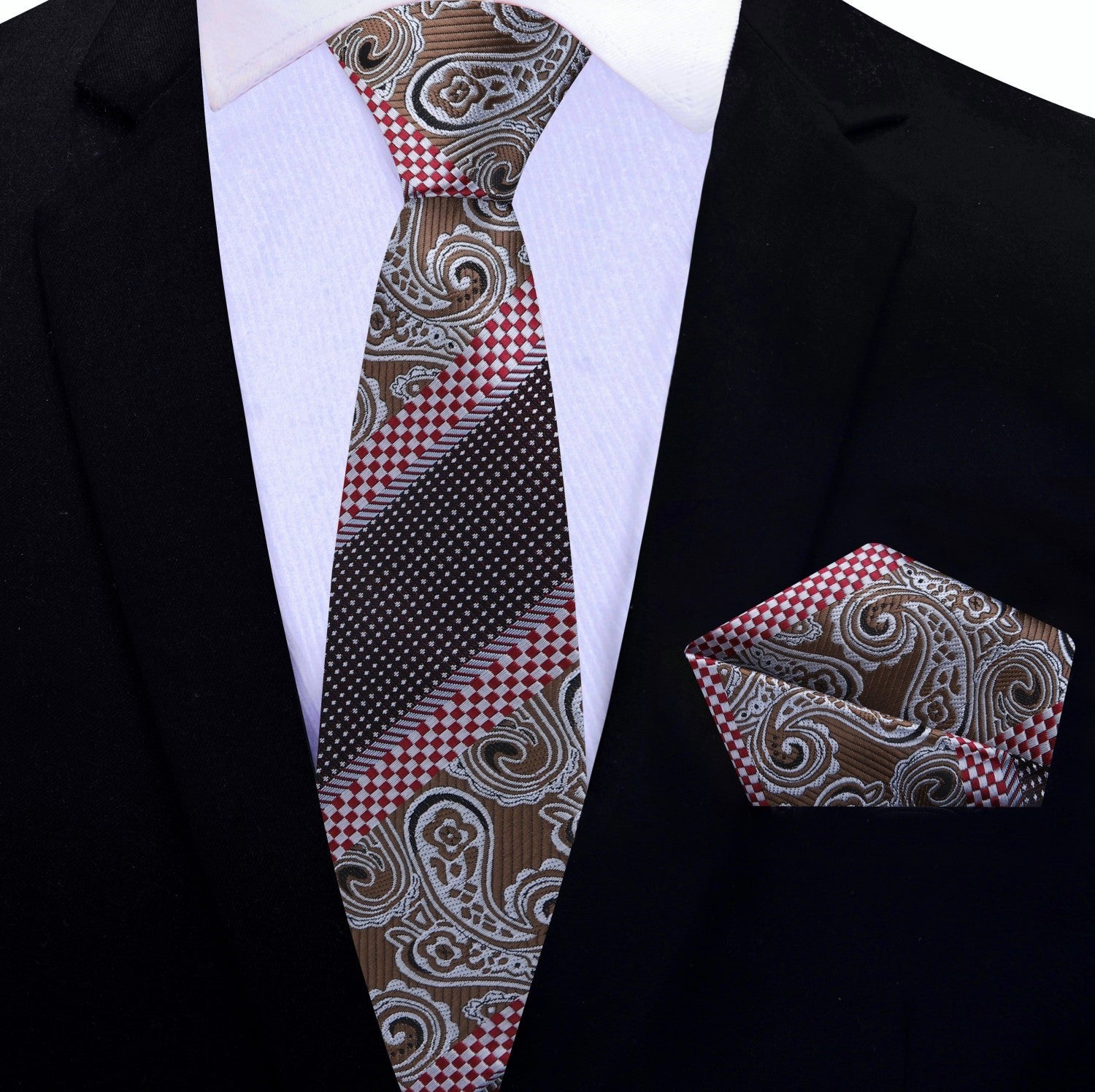 Elegant paisley necktie in red and blue displayed on a white shirt