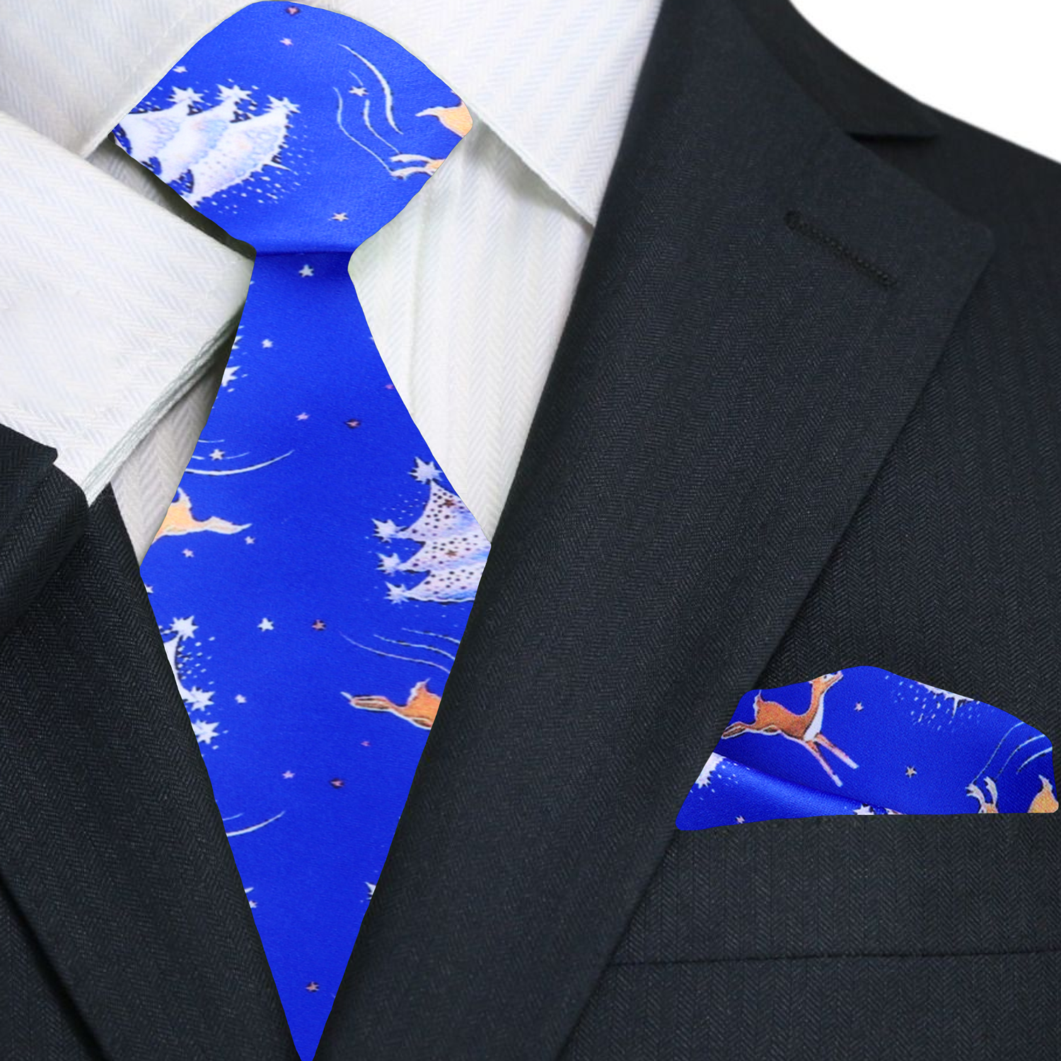 Man wearing a reindeer tie with a holiday suit for office Christmas party