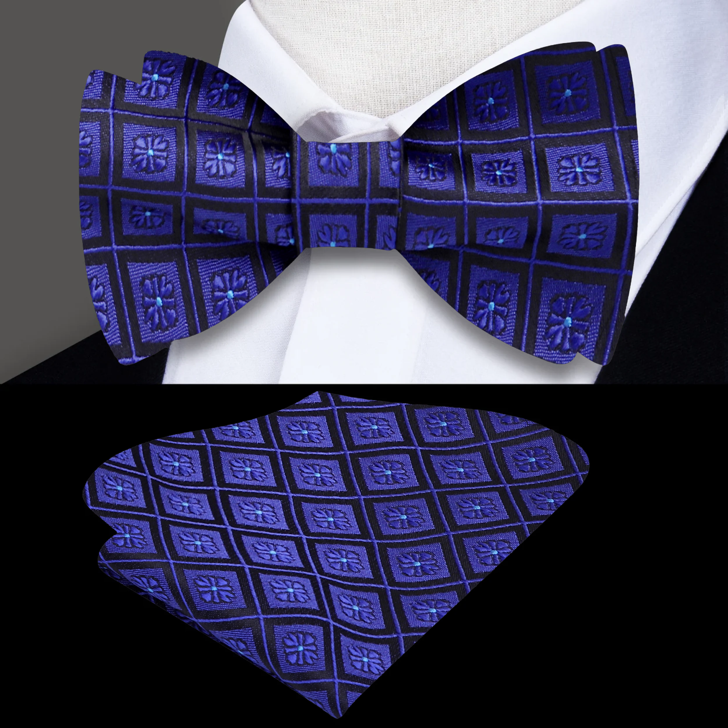 Model wearing a self-tie bow tie at a wedding reception