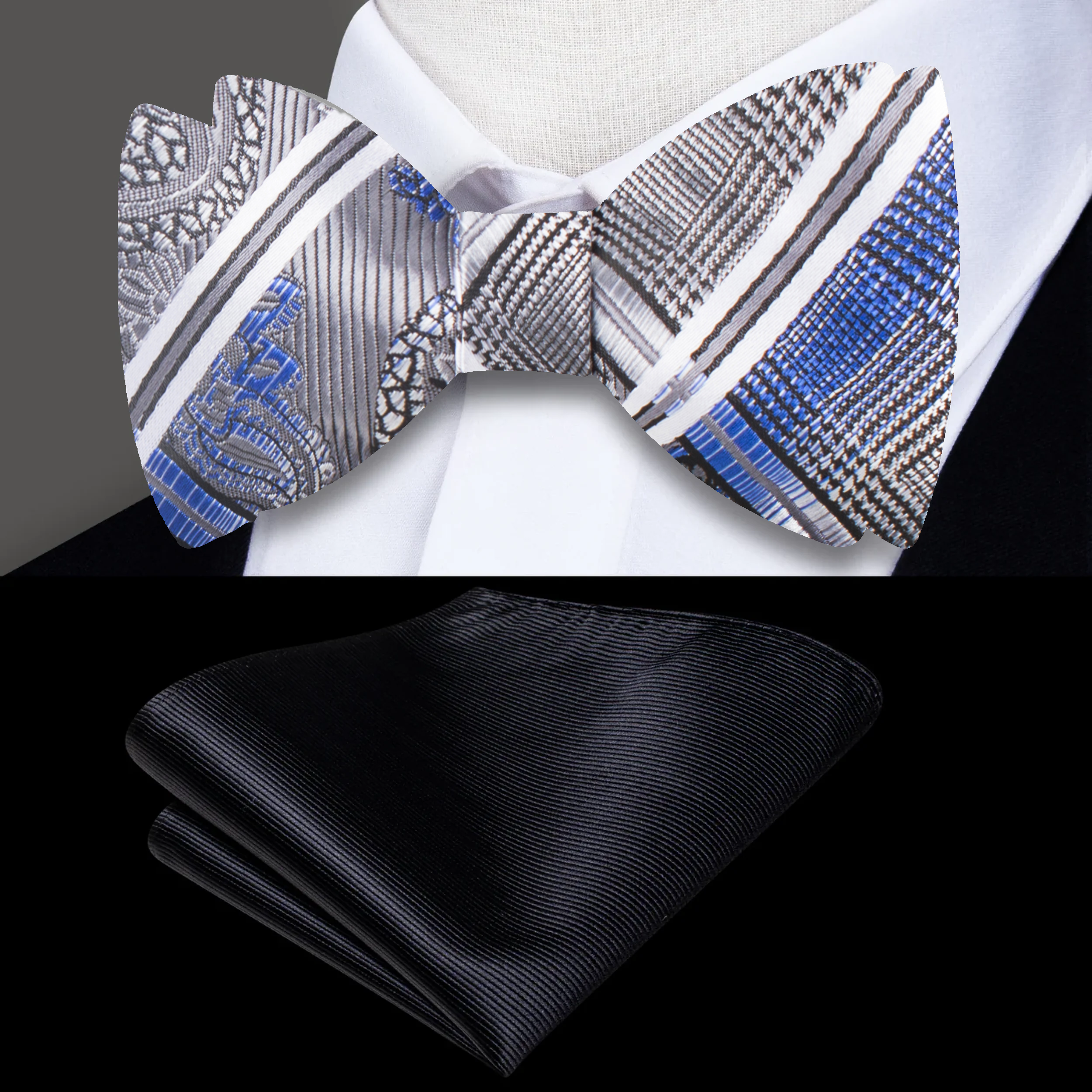 Styled with a white dress shirt and navy suit for a formal occasion