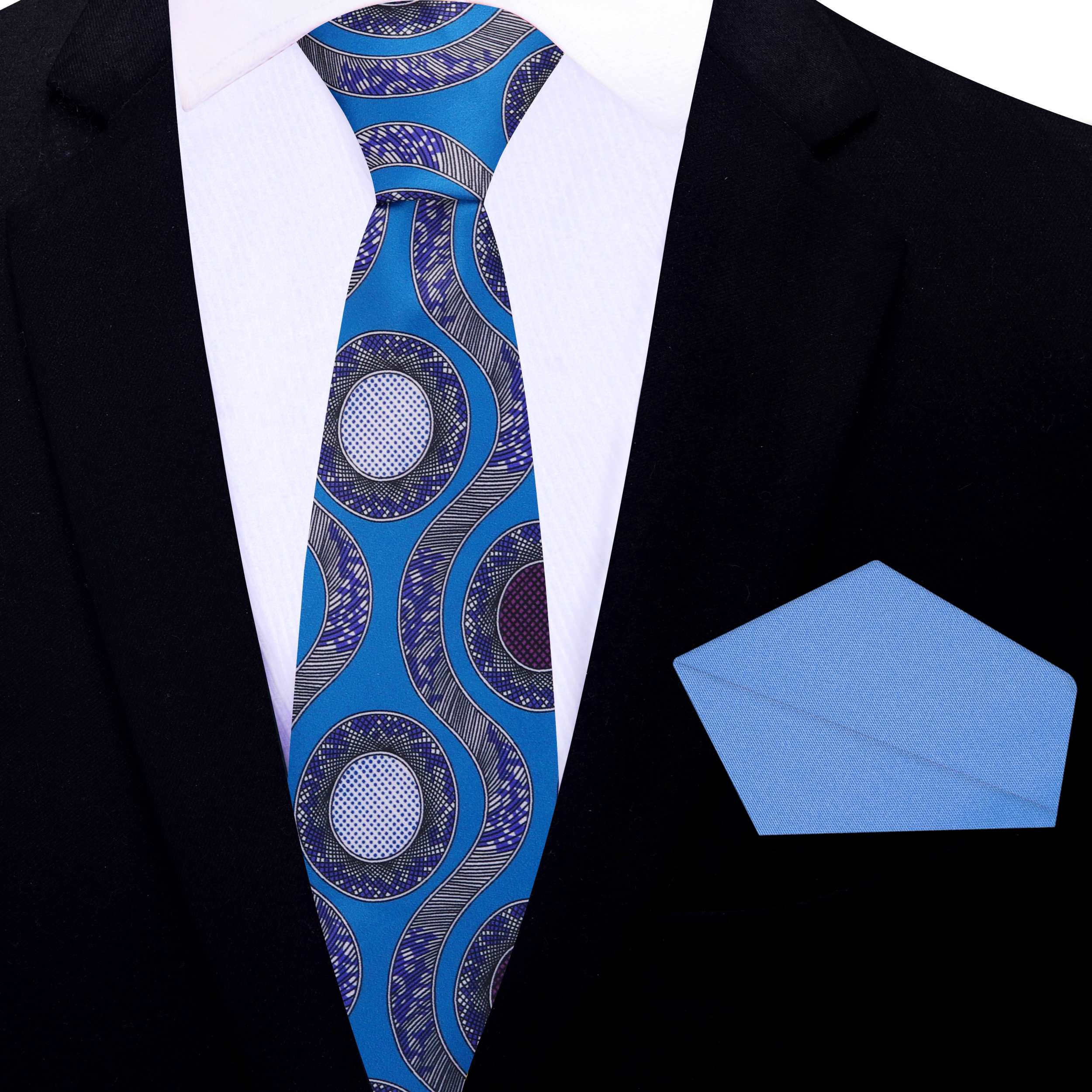 Close-up of Abstract Necktie showcasing the vibrant French blue and plum colors.
