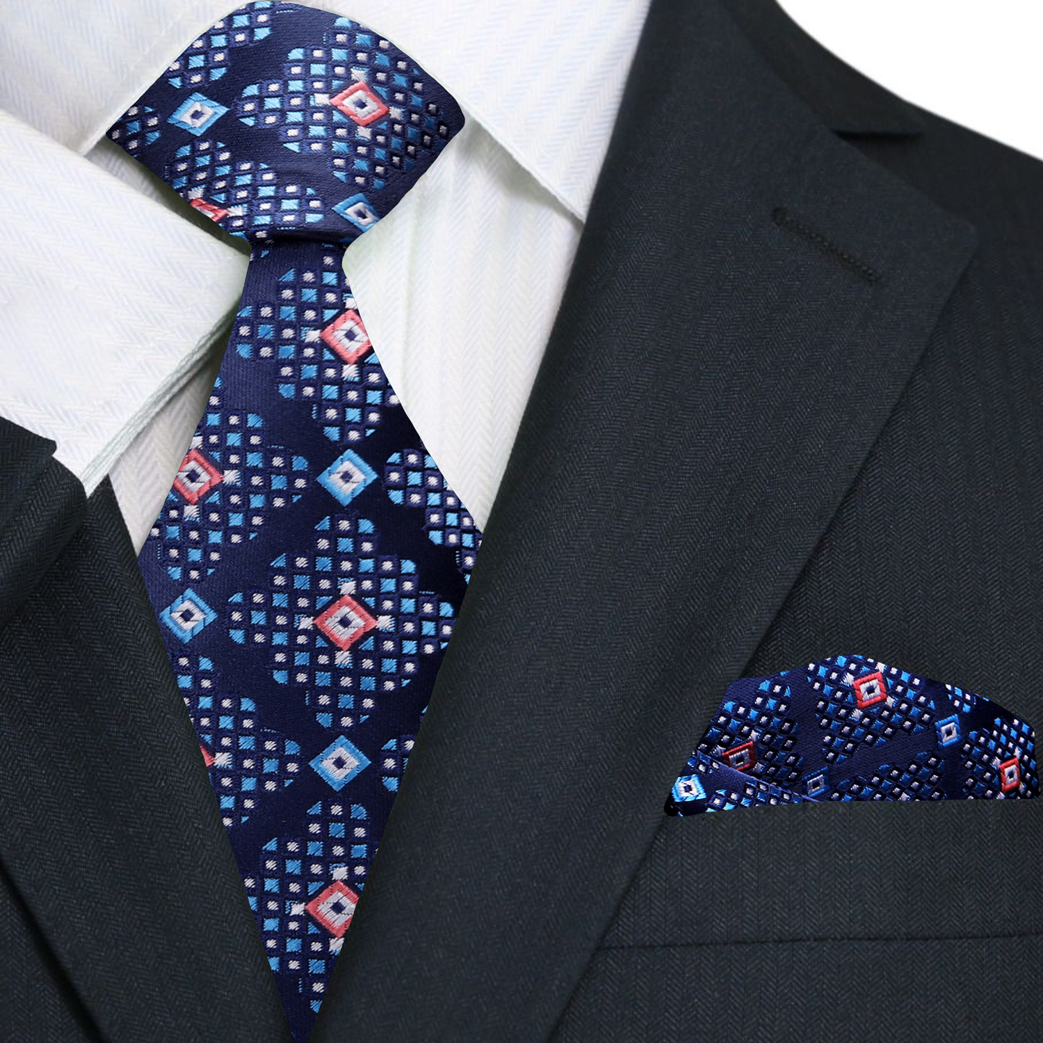 A stylish man wearing the purple geometric tie at a wedding, illustrating its perfect fit and modern design.