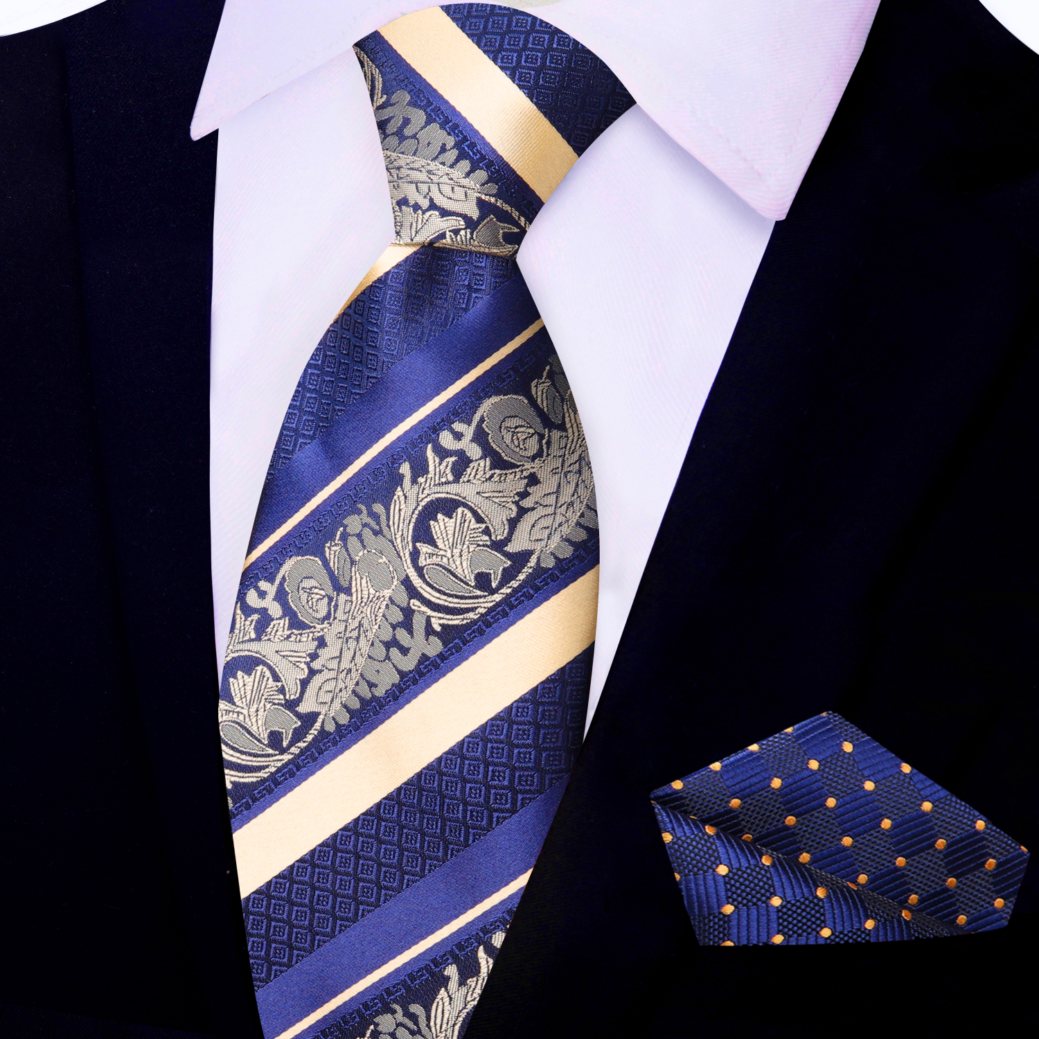 Elegant silk necktie draped over a wooden surface, highlighting its colors and texture