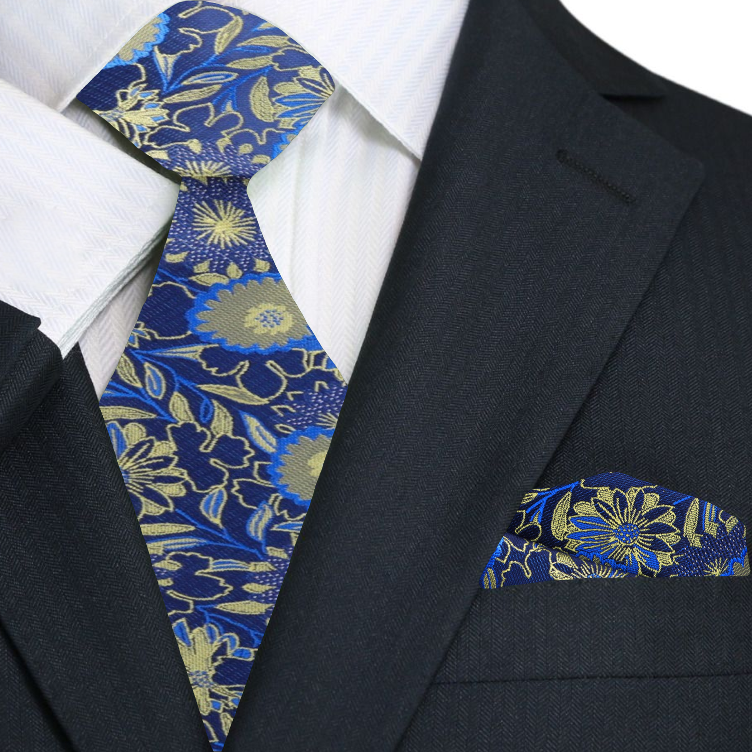 Close-up of a luxury floral tie for formal events