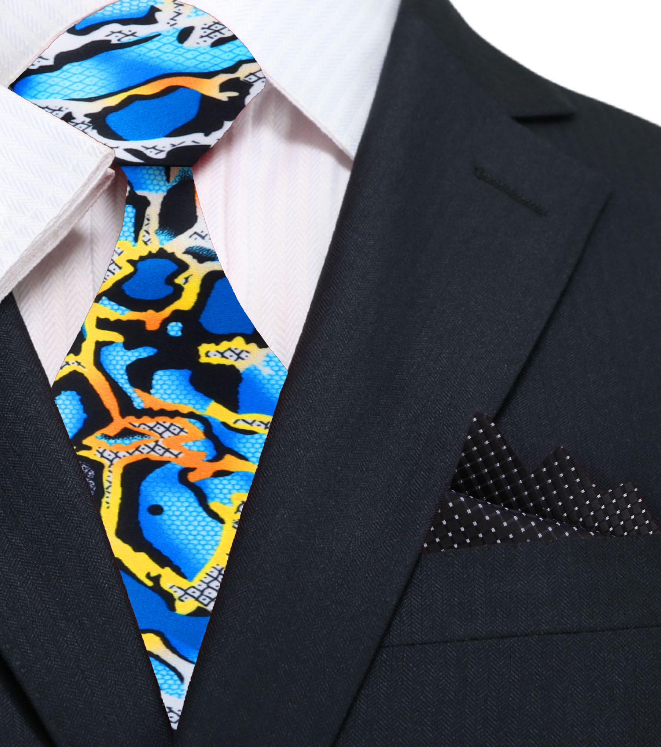 Men's silk necktie with snakeskin pattern in blue and gold, ideal for formal events