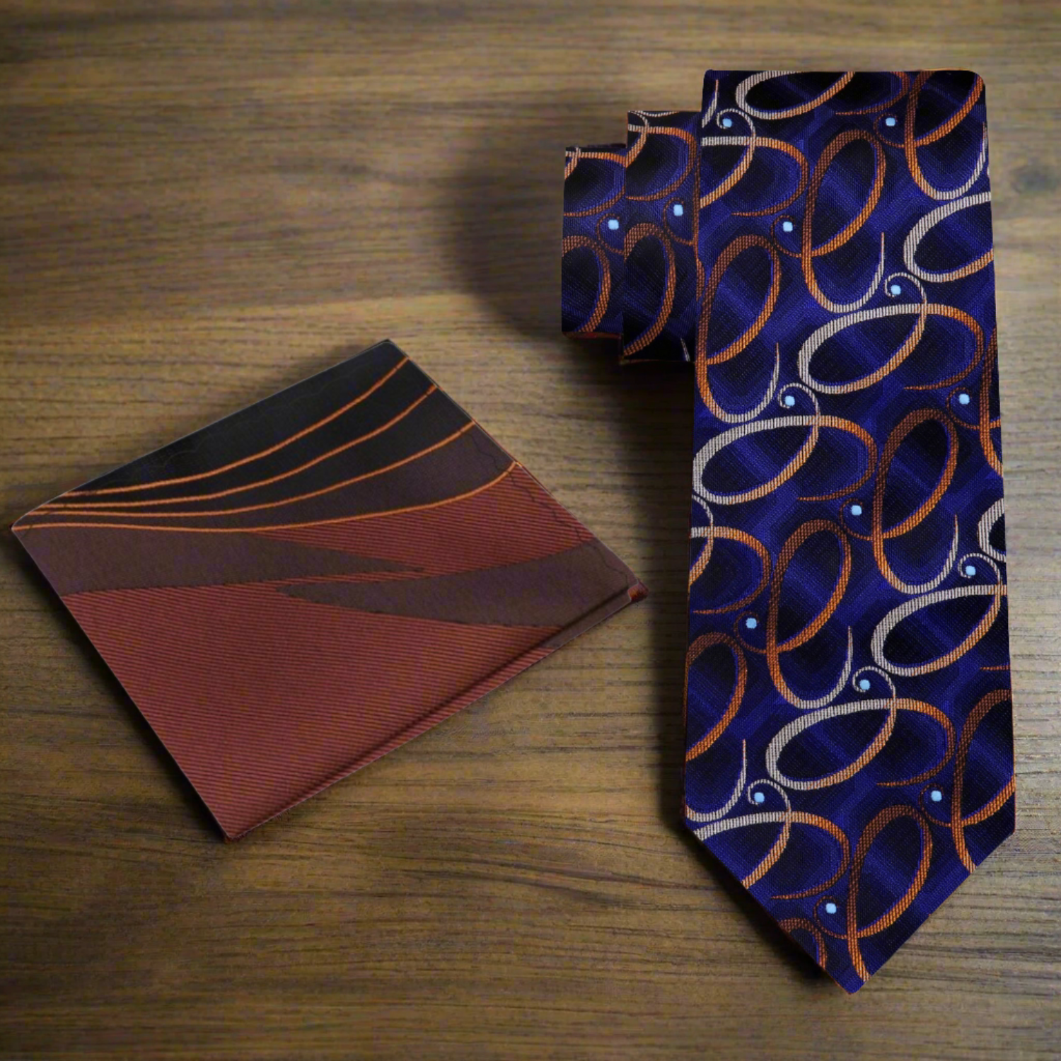 Mens formal look featuring a dark blue silk tie for wedding attire