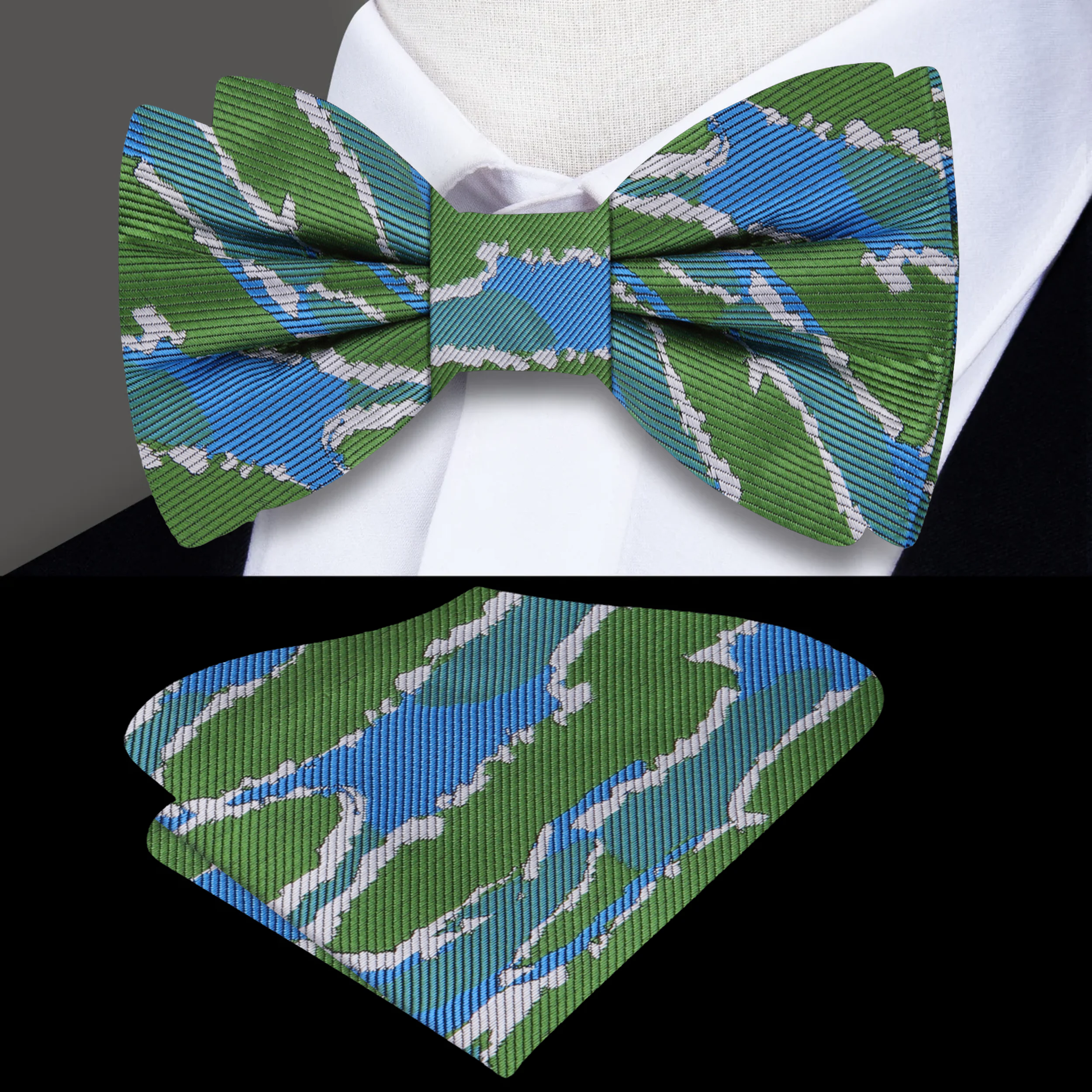 Front view of the stylish abstract pattern bow tie, ideal for formal events