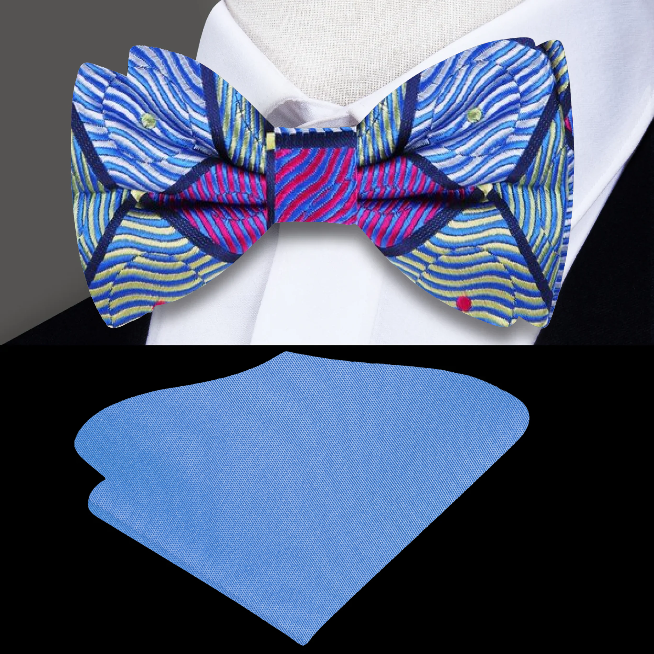 Pre-tied silk bow tie with a captivating geometric design, ideal for weddings and special occasions.