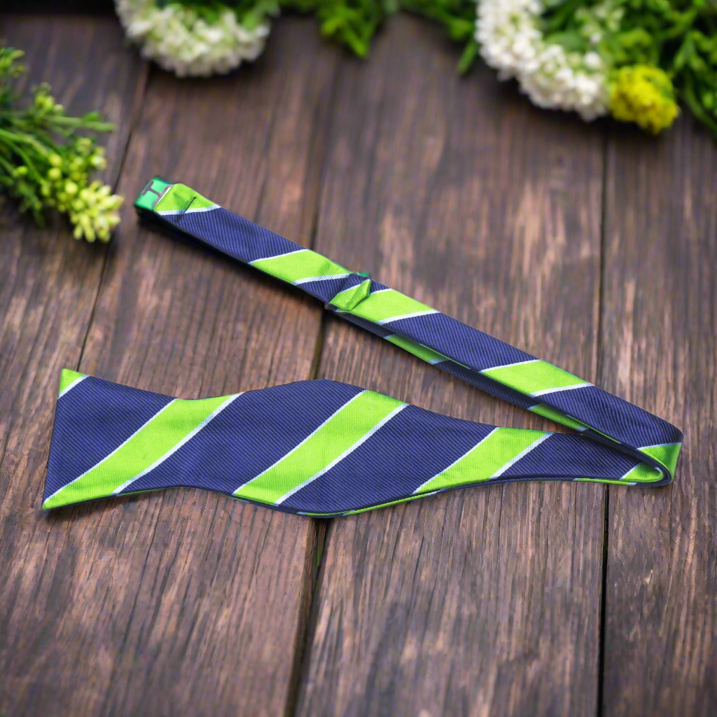 Close-up of the silk fabric and pattern of the bow tie