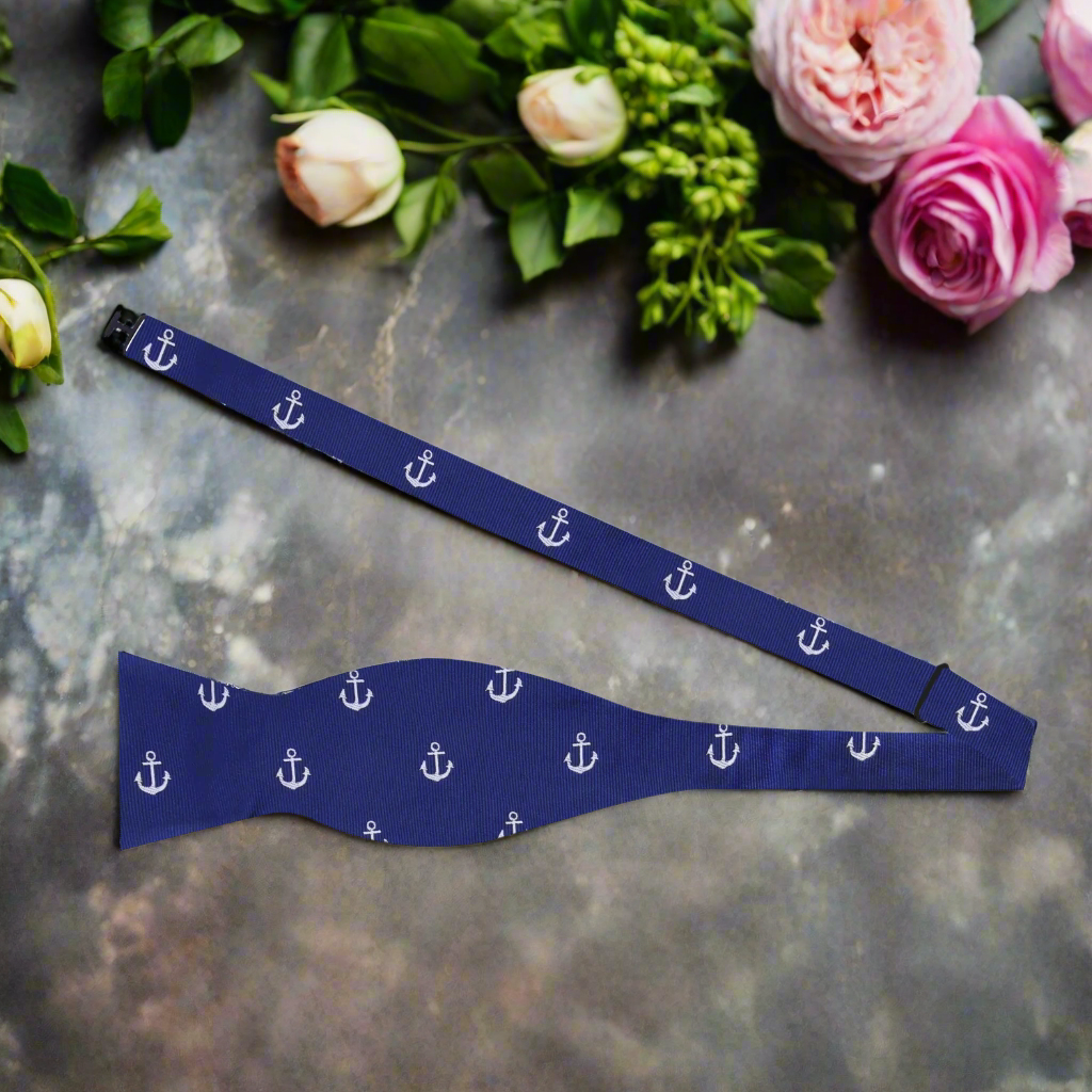 Close-up of the anchor pattern on the Nautical Anchor Bow Tie.