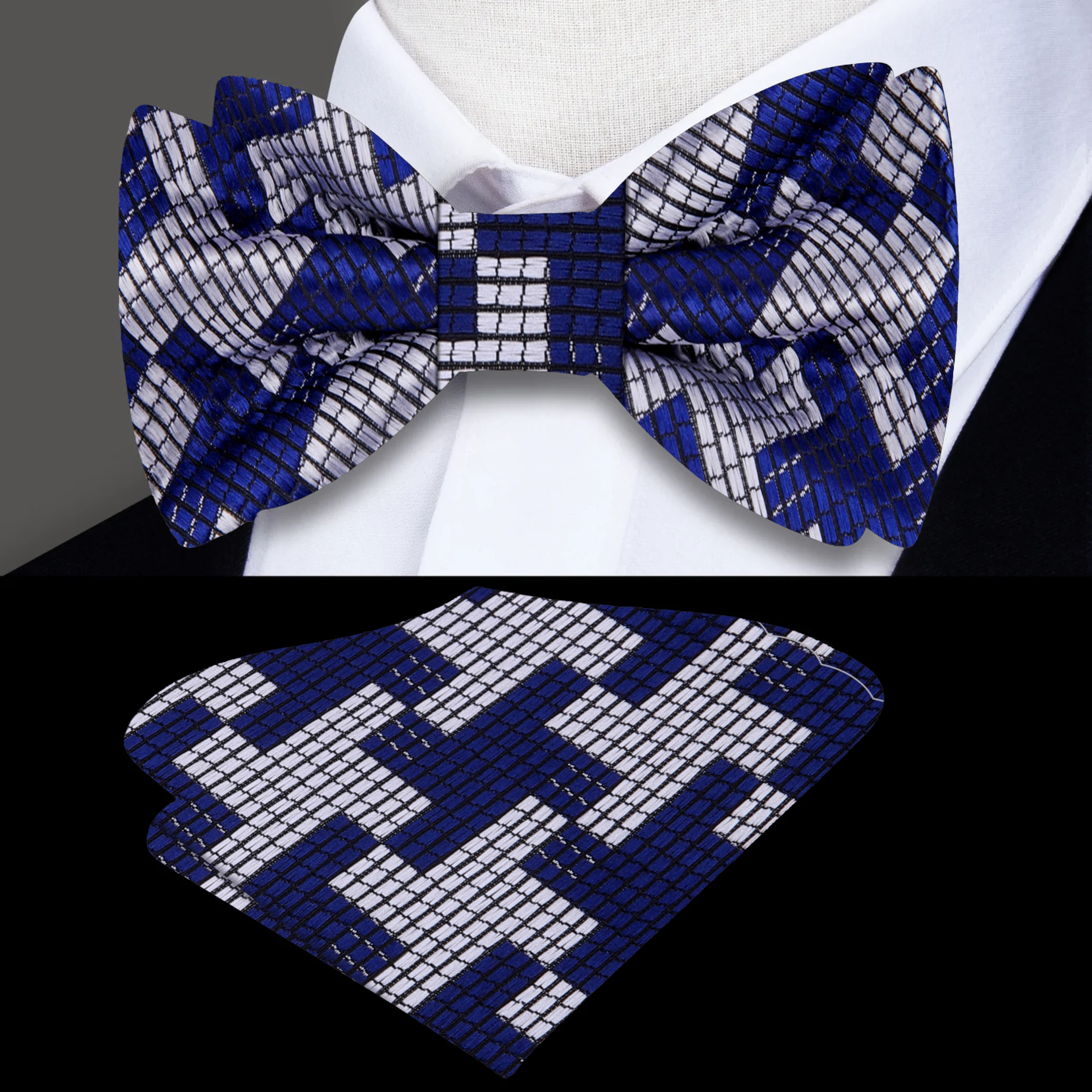 Elegant houndstooth bow tie with adjustable strap for all sizes, suitable for formal events